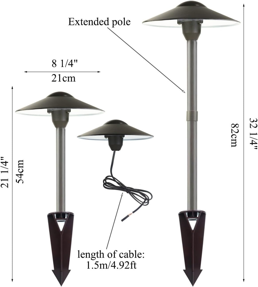 Low Voltage Landscape Path Lights, Aluminum Pathway Area Light, Replaceable 3W Warm White G4 LED Bulb, Extended Pole and Stake Included for Low Voltage Landscape Lighting, 2-Pack