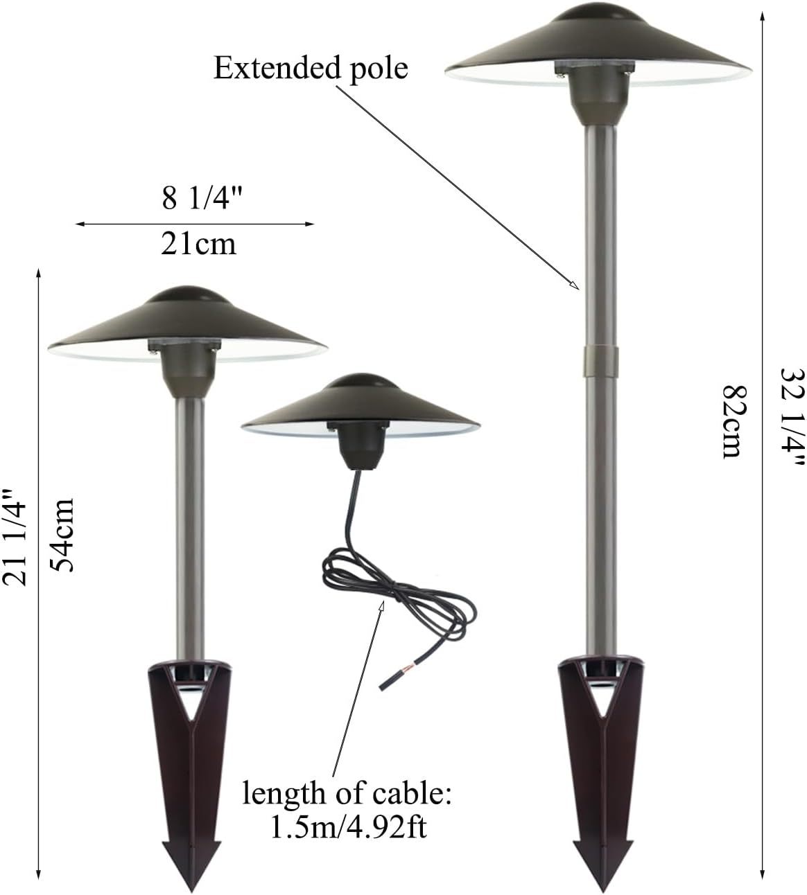 Low Voltage Landscape Path Lights, Aluminum Pathway Area Light, Replaceable 3W Warm White G4 LED Bulb, Extended Pole and Stake Included for Low Voltage Landscape Lighting, 2-Pack