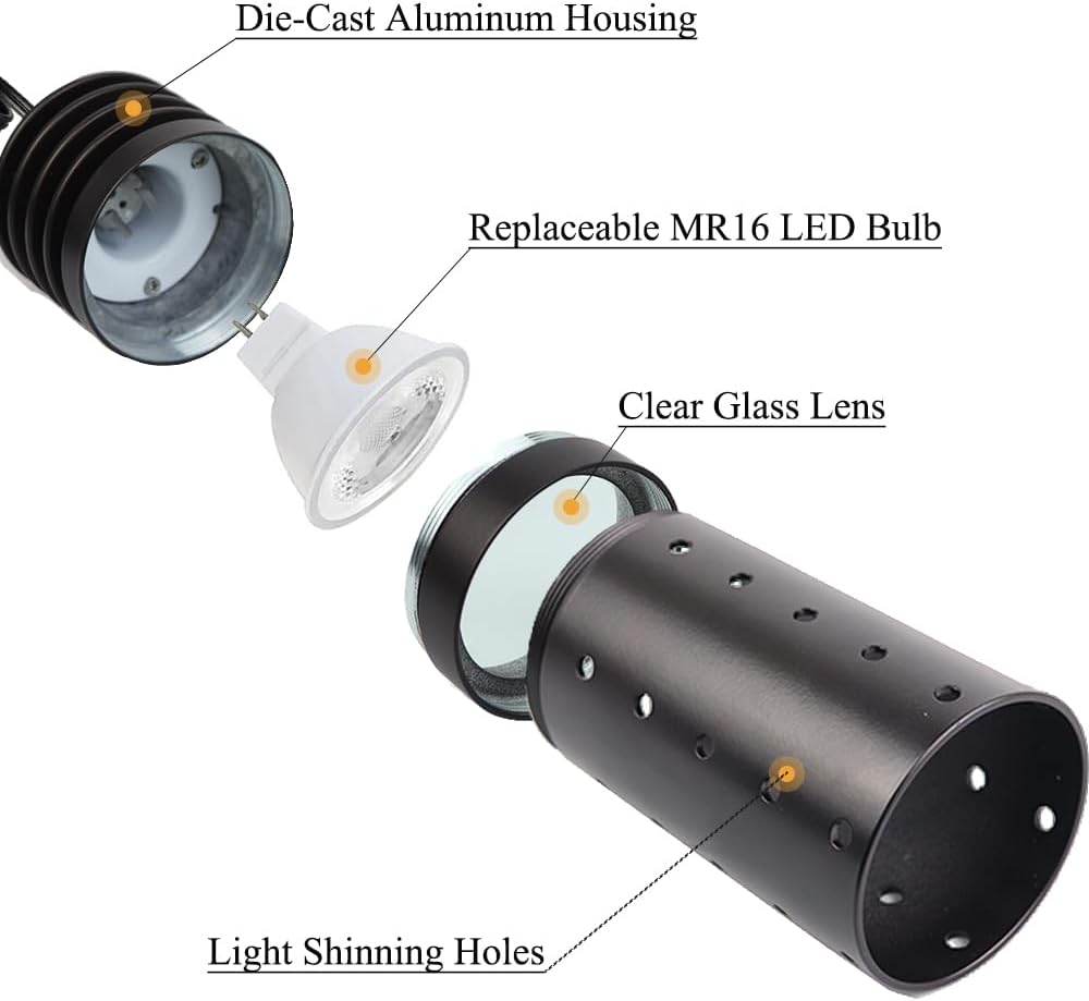 Low Voltage Landscape Hanging Lights, 12V Outdoor Pendant Lights Cylindrical, Free 3W 300lm MR16 LED Bulb Warm White (2-Count)