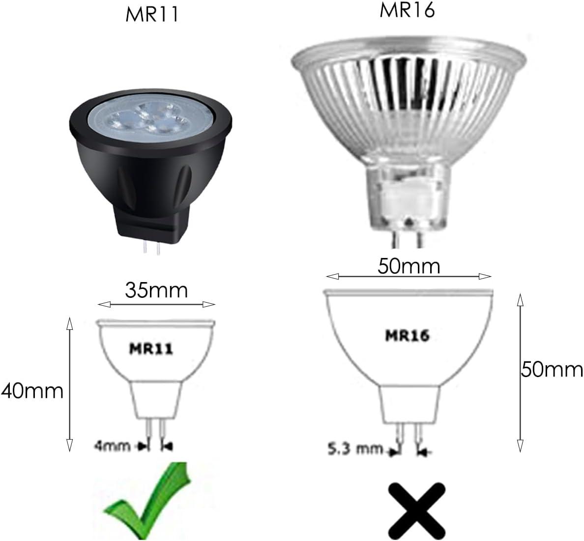 MR11 LED Bulb Landscape Light Bulbs, GU4 LED Bulb 12V 3W 2700K MR11 Landscape Light Bulbs, Die-Cast Aluminum Lamp Cup, Non-Dimmable 6-Count