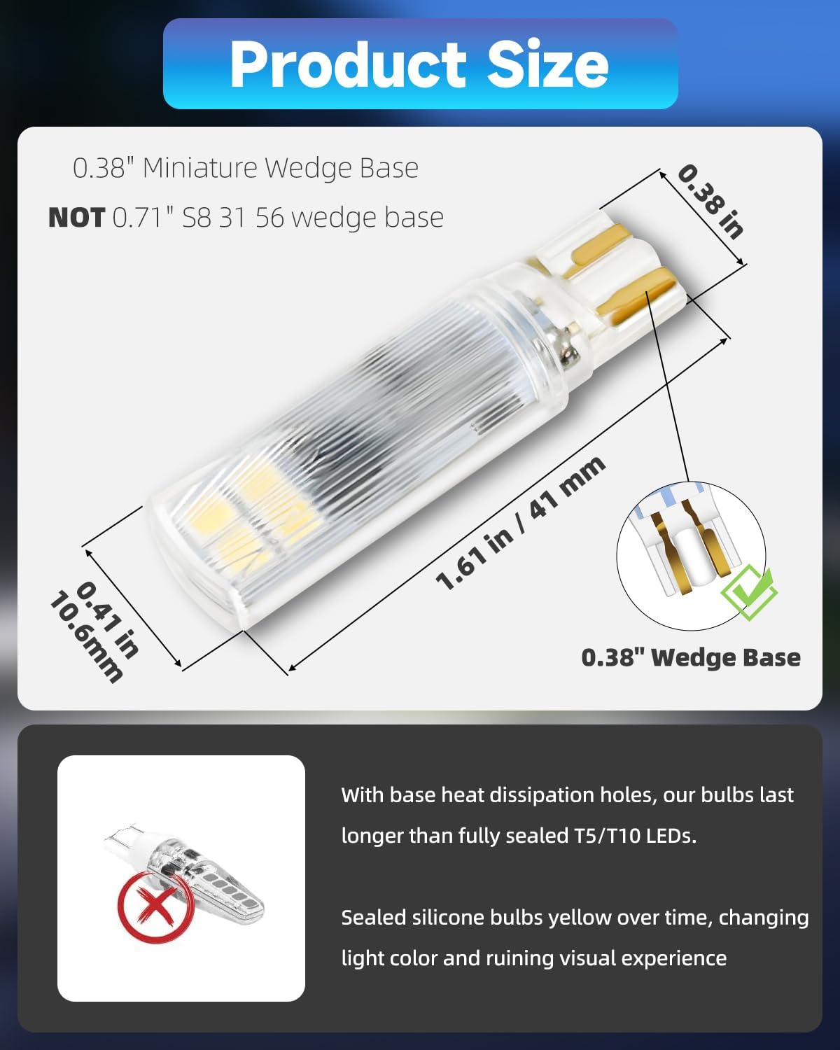 T5 Wedge Base LED Bulb 12V 1.5W T5 T10 Wedge Base LED Landscape Lights for 194 921 T10 7W 11 Watt Landscape Light Bulbs RV Camper Motorhome Dome Light 2700K Warm White 10-Count