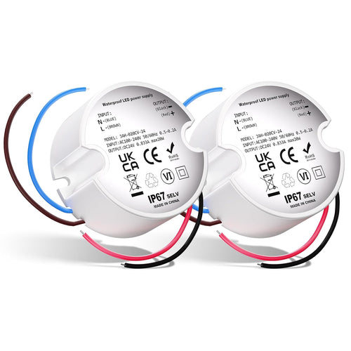 24V LED Power Supply IP67, LED Driver 20W 0.833A, Waterproof Compact 24v Transformer for Kitchen Under Cabinet Light Strips, 1 Pack