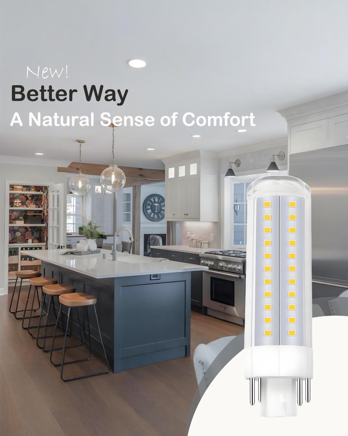 G24Q LED Bypass GX24 4-Pin Base LED Bulb 10W 120V 4000K, Compatible with GX24Q-1/GX24Q-2/GX24Q-3, 18W/23W CFL Replacement for Kitchen Downlight, Natural White, 4-Count (Must Remove Ballast)