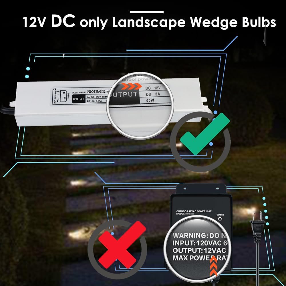 T10 Wedge Base LED Bulb 12V DC 1W, T5 T10 Low Voltage Landscape Light Bulbs, 4 Watts Incandescent Bulb Equivalent, Soft Warm White 2700K 10-Count