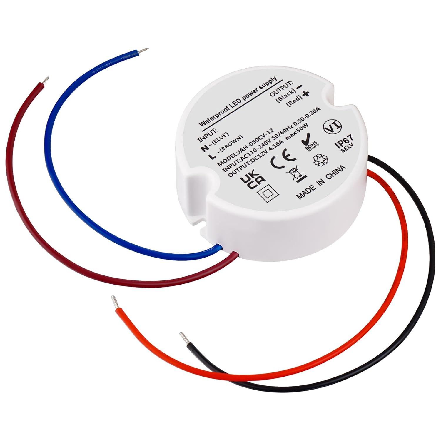 LED Driver 12V 50W, 240V to 12V Transformer IP67, 50W DC Power Supply Waterproof 4.16A for G4 MR16 Strip Lights Outdoor Lighting