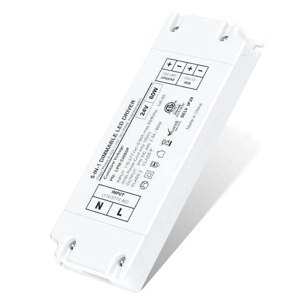 24V Dimmable LED Driver for led Lights Triac ELV/MLV 60W 120VAC to 24VDC Power Supply for Lutron & Leviton Switch Dimmable Strip Light Transformer Flicker Free Dimming ETL Listed