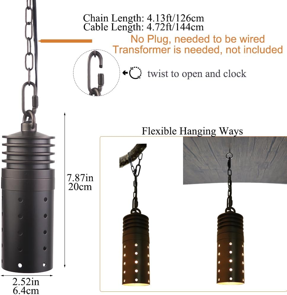 Low Voltage Landscape Hanging Lights, 12V Outdoor Pendant Lights Cylindrical, Free 3W 300lm MR16 LED Bulb Warm White (2-Count)