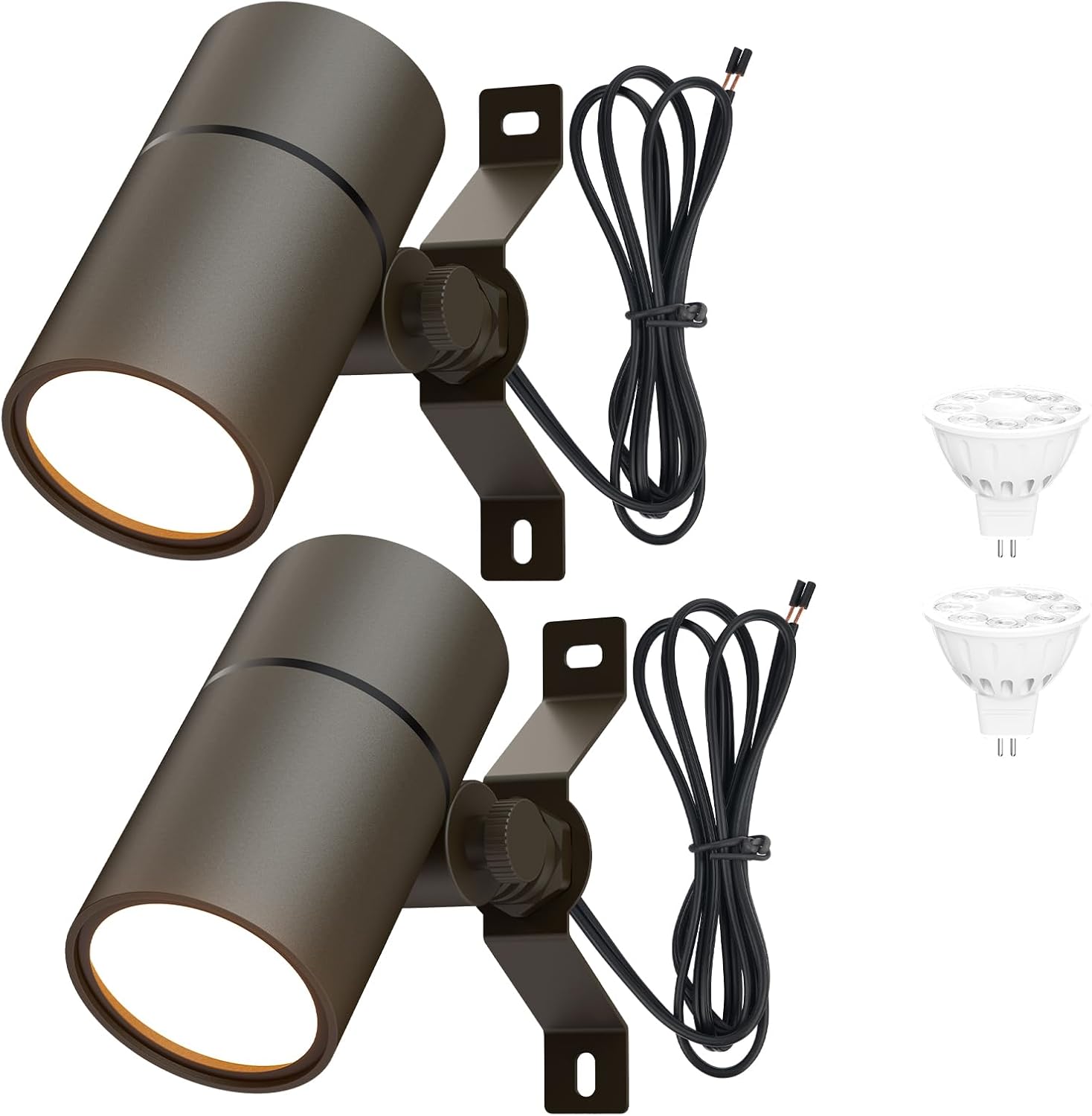 Landscape Down Lighting Low Voltage Spot Lights Outdoor LED Wall Mounted Low Voltage Tree Lights Cast Aluminum Free 5W MR16 LED Bulb Stainless Steel Mounting Bracket 2-Count