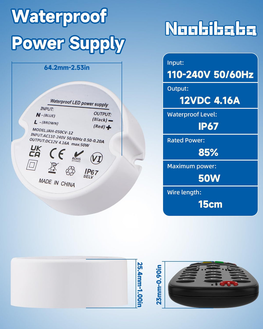 LED Driver 12V 50W, 240V to 12V Transformer IP67, 50W DC Power Supply Waterproof 4.16A for G4 MR16 Strip Lights Outdoor Lighting