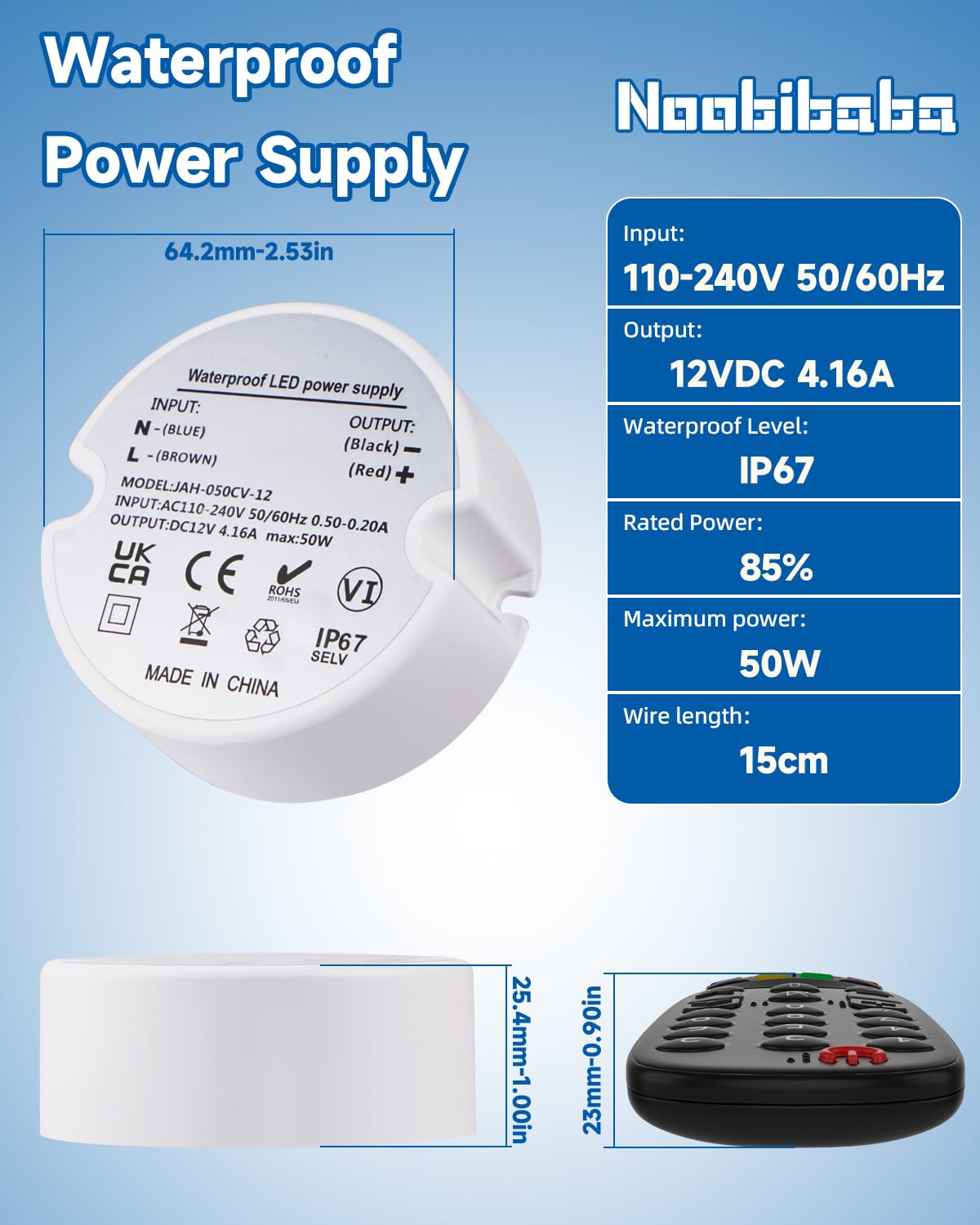 LED Driver 12V 50W, 240V to 12V Transformer IP67, 50W DC Power Supply Waterproof 4.16A for G4 MR16 Strip Lights Outdoor Lighting