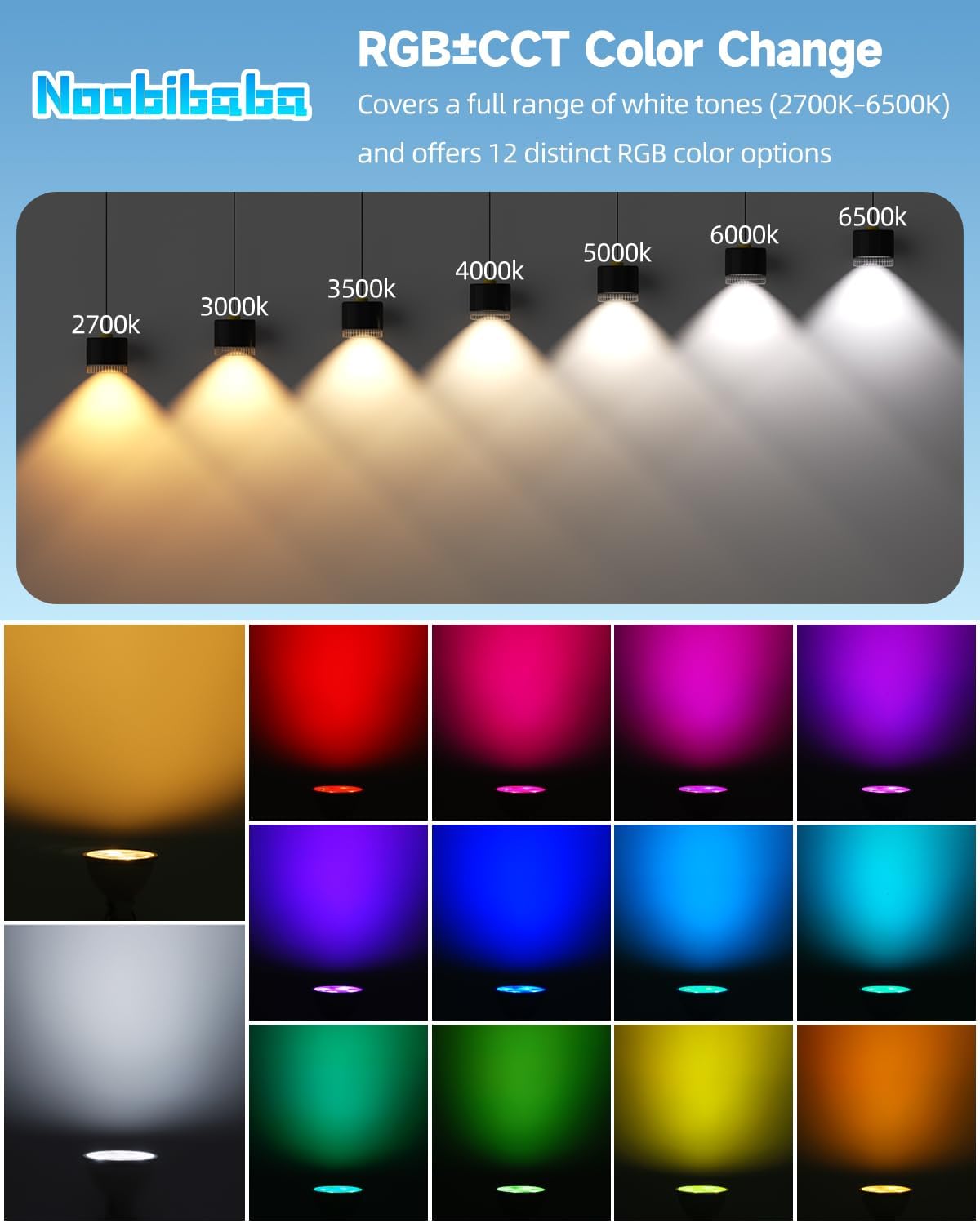 MR16 Color Changing LED Bulbs Outdoor Exclusive Single-Color Cycle Mode MR16 LED Bulb Color Changing Gu5.3 Base for Landscape Lighting RGB±CCT 2700K-6000K Remote Control, 6-Pack
