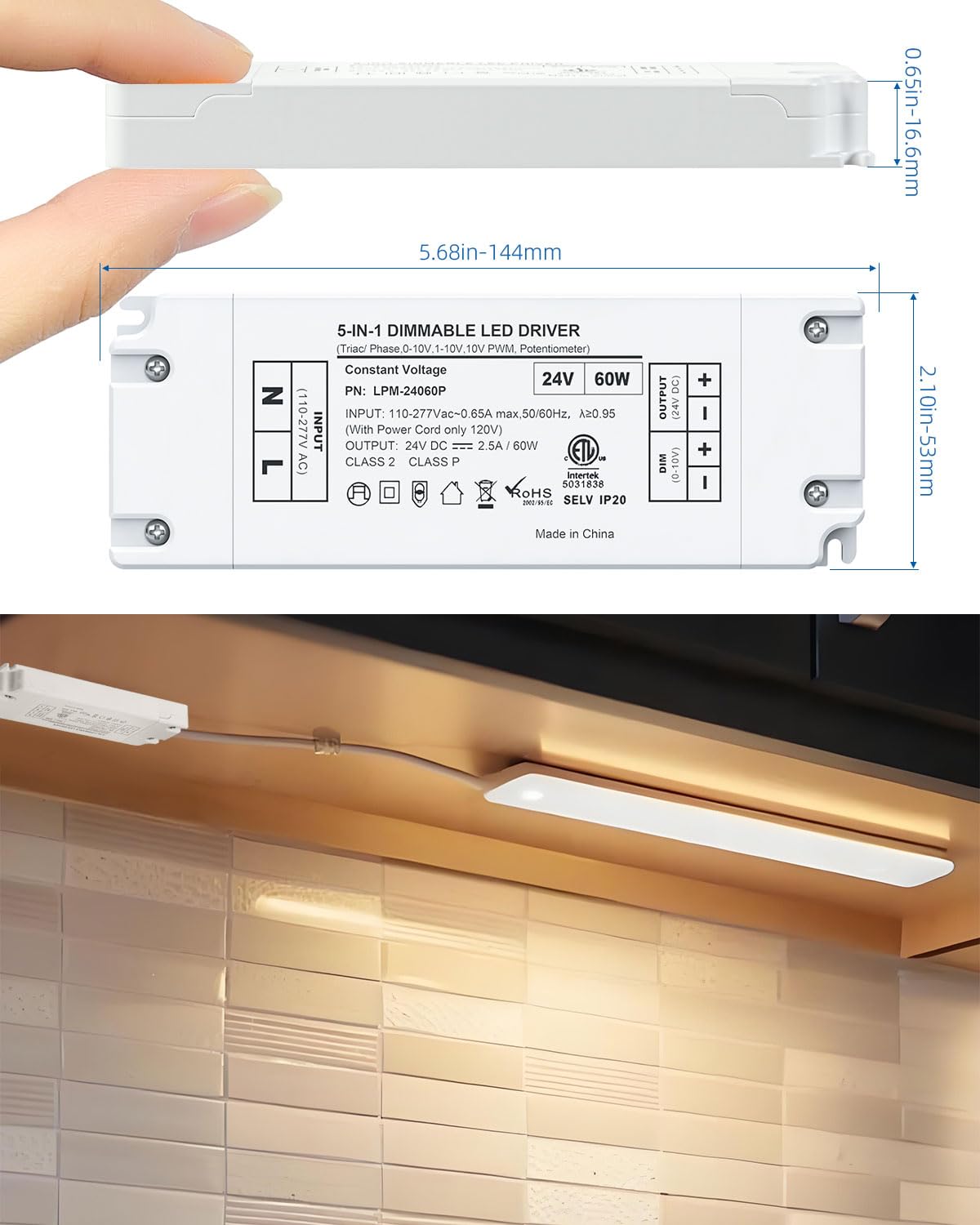 24V Dimmable LED Driver for led Lights Triac ELV/MLV 60W 120VAC to 24VDC Power Supply for Lutron & Leviton Switch Dimmable Strip Light Transformer Flicker Free Dimming ETL Listed