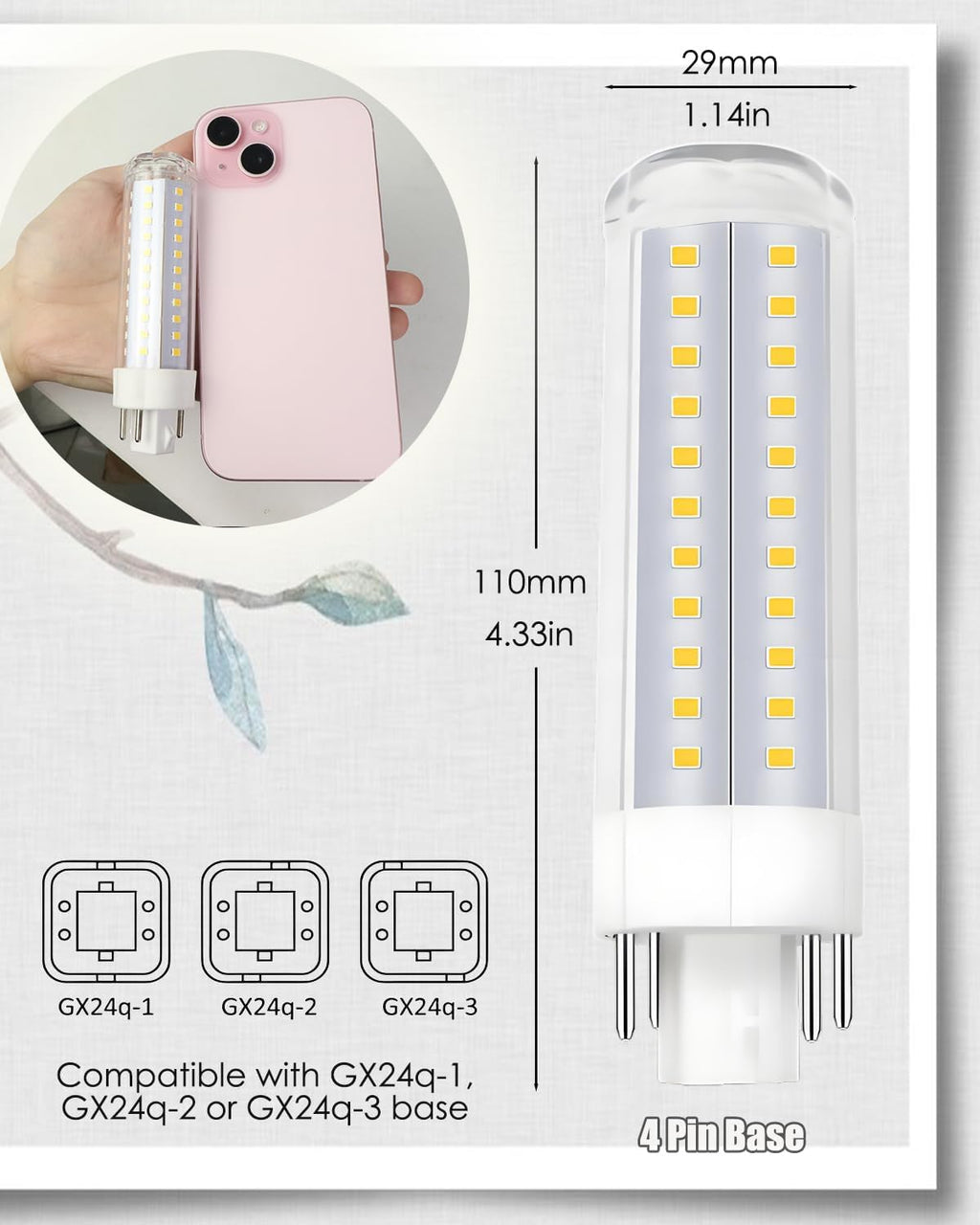 G24Q LED Bypass GX24 4-Pin Base LED Bulb 10W 120V 4000K, Compatible with GX24Q-1/GX24Q-2/GX24Q-3, 18W/23W CFL Replacement for Kitchen Downlight, Natural White, 4-Count (Must Remove Ballast)