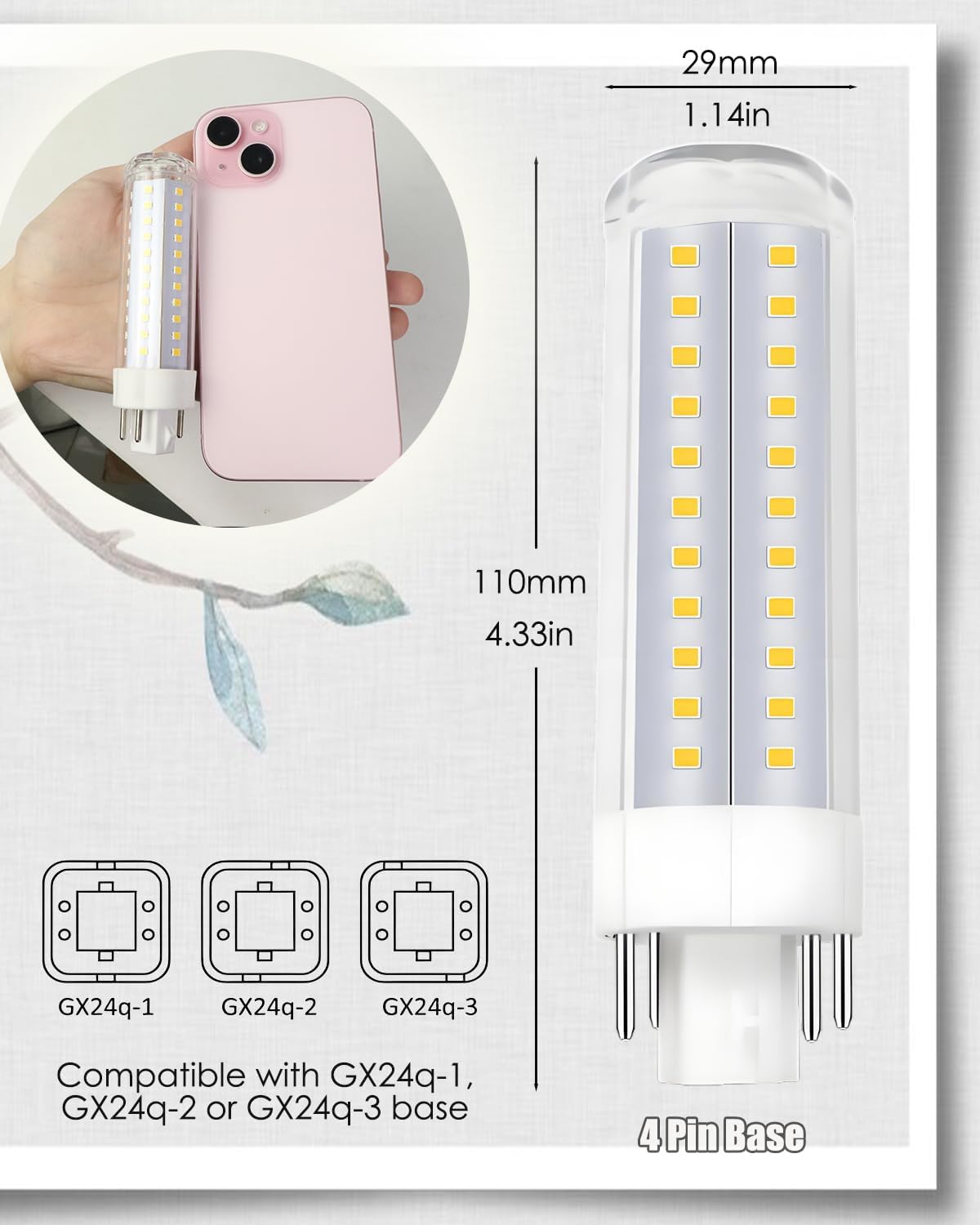 G24Q LED Bypass GX24 4-Pin Base LED Bulb 10W 120V 4000K, Compatible with GX24Q-1/GX24Q-2/GX24Q-3, 18W/23W CFL Replacement for Kitchen Downlight, Natural White, 4-Count (Must Remove Ballast)