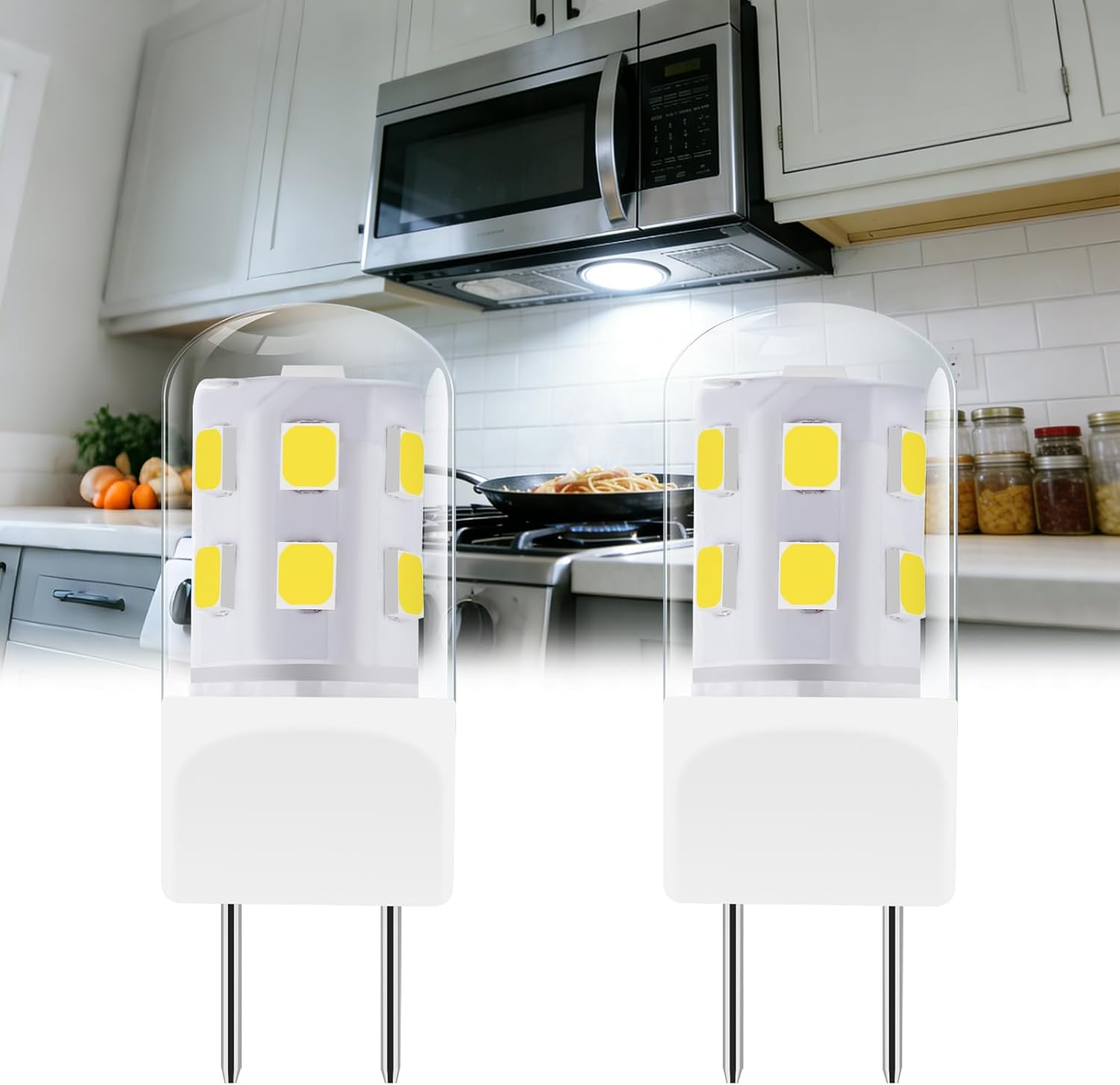 Upgraded Glass Microwave Light Bulbs Under Hood, G8 LED Bulb for LG Samsung GE Microwave Light Bulb GY8.6 Bi-Pin Base, 4W 120V Replace WB08X10057 WB08X10051 Warm White 2-Count
