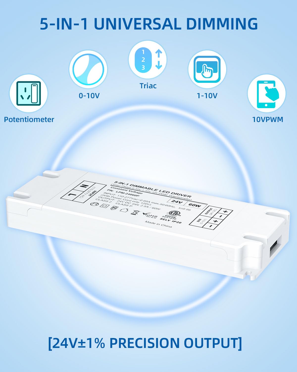 24V Dimmable LED Driver for led Lights Triac ELV/MLV 60W 120VAC to 24VDC Power Supply for Lutron & Leviton Switch Dimmable Strip Light Transformer Flicker Free Dimming ETL Listed