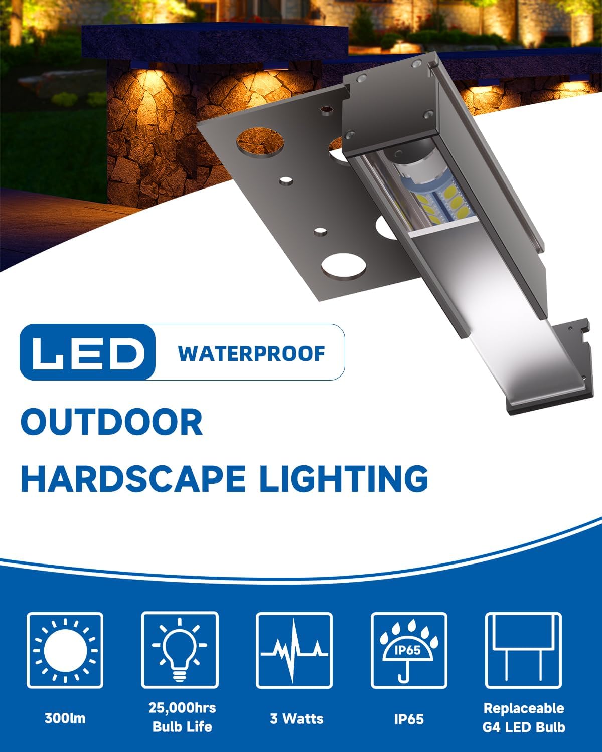 4-Inch Retaining Wall Lights Hardscape Lighting 12V Outdoor Step Lights with Replaceable G4 LED Bulb Warm White 3W 300lm IP65 Waterproof Die-Cast Aluminum Housing 2-Pack
