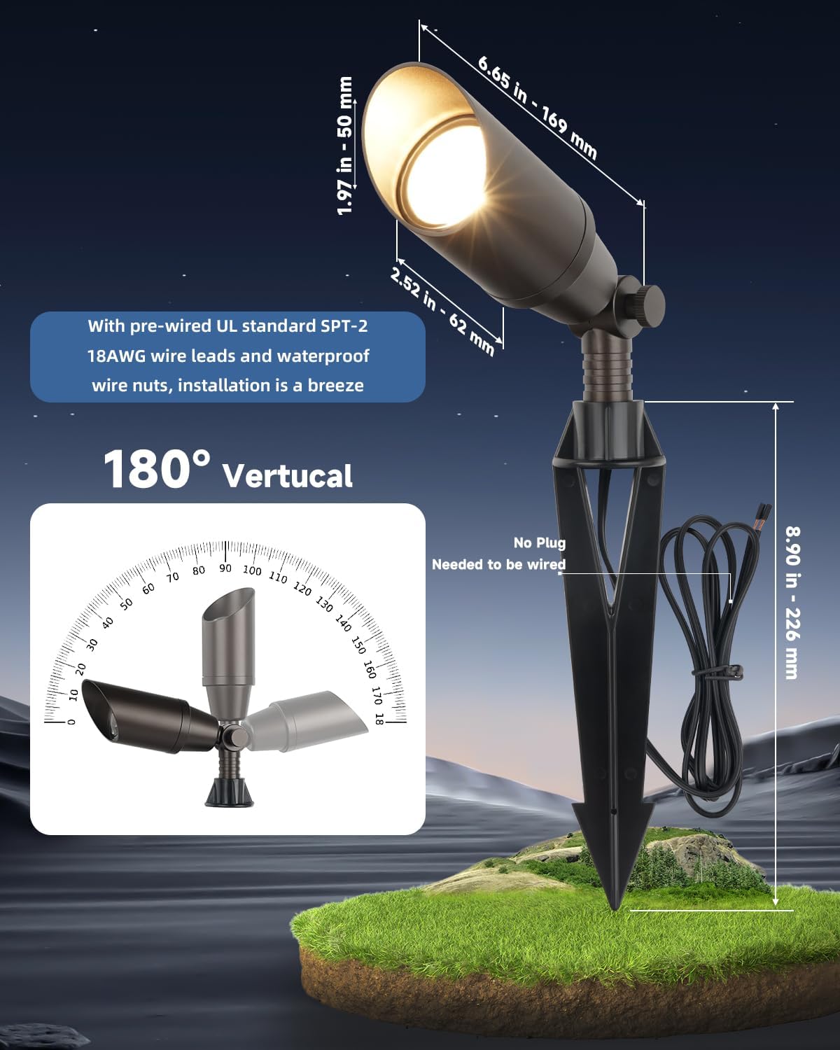 Outdoor Spot Lights for Yard 12V Wired Low Voltage Landscape Spotlights Aluminum Spot Lights with 4W MR16 LED Bulb Warm White, Waterproof Ip65 Spotlight Outdoor for Garden and Yard 4-Pack