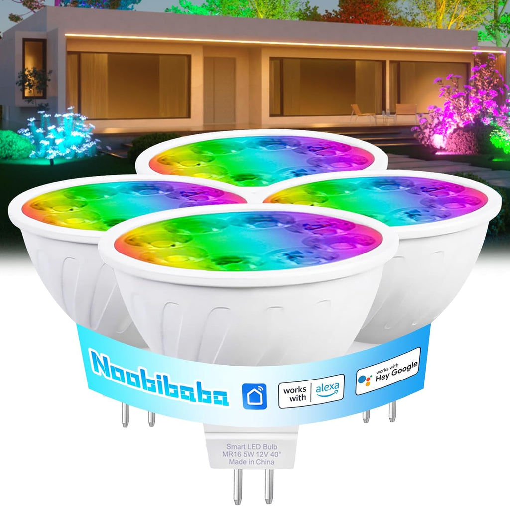 MR16 LED Bulb Color Changing MR16 Smart LED Bulb Wifi Color Changing Light Outdoor Compatible With Alexa Google Assistant, 16 Million Colors Rgbcw, 2.4Ghz Wifi & Bluetooth, Music Sync,4-Pack