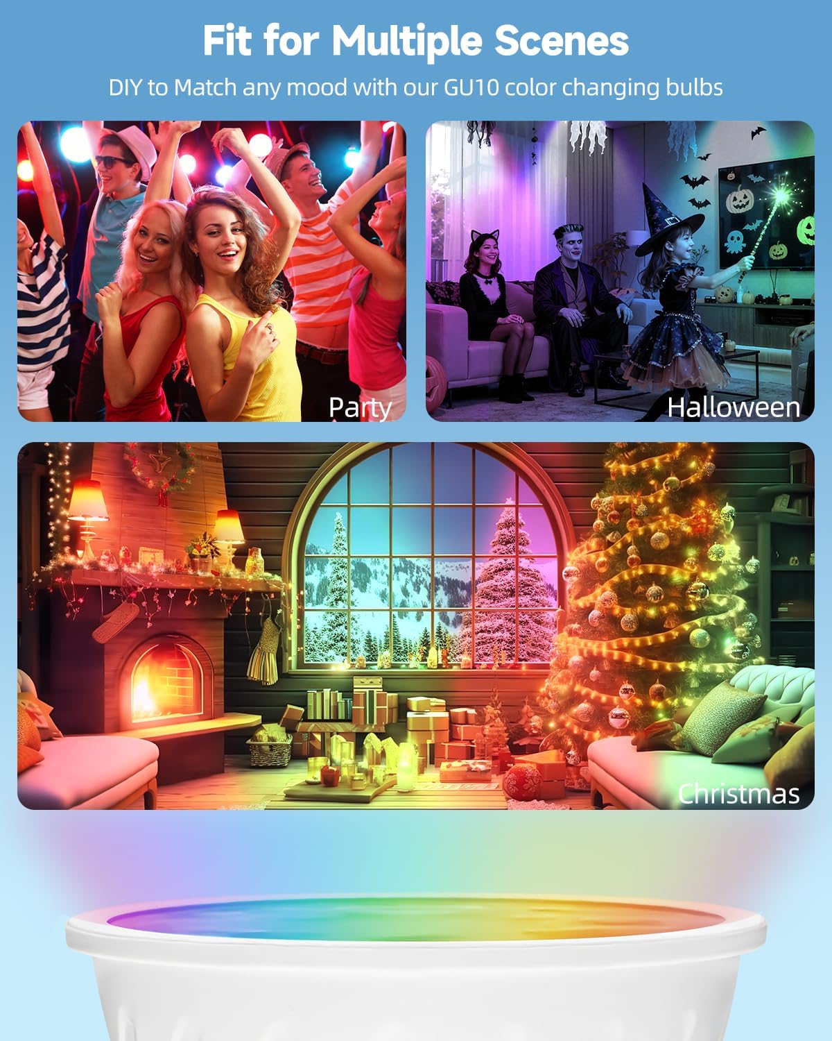 GU10 Color Changing LED Bulbs with Exclusive Loop Mode (Monochrome Fade), RGB + Adjustable White 2700K-6000K, 5W 35W Equivalent, GU10 LED Bulbs 2 Remote Control 100-240V, 6-Pack