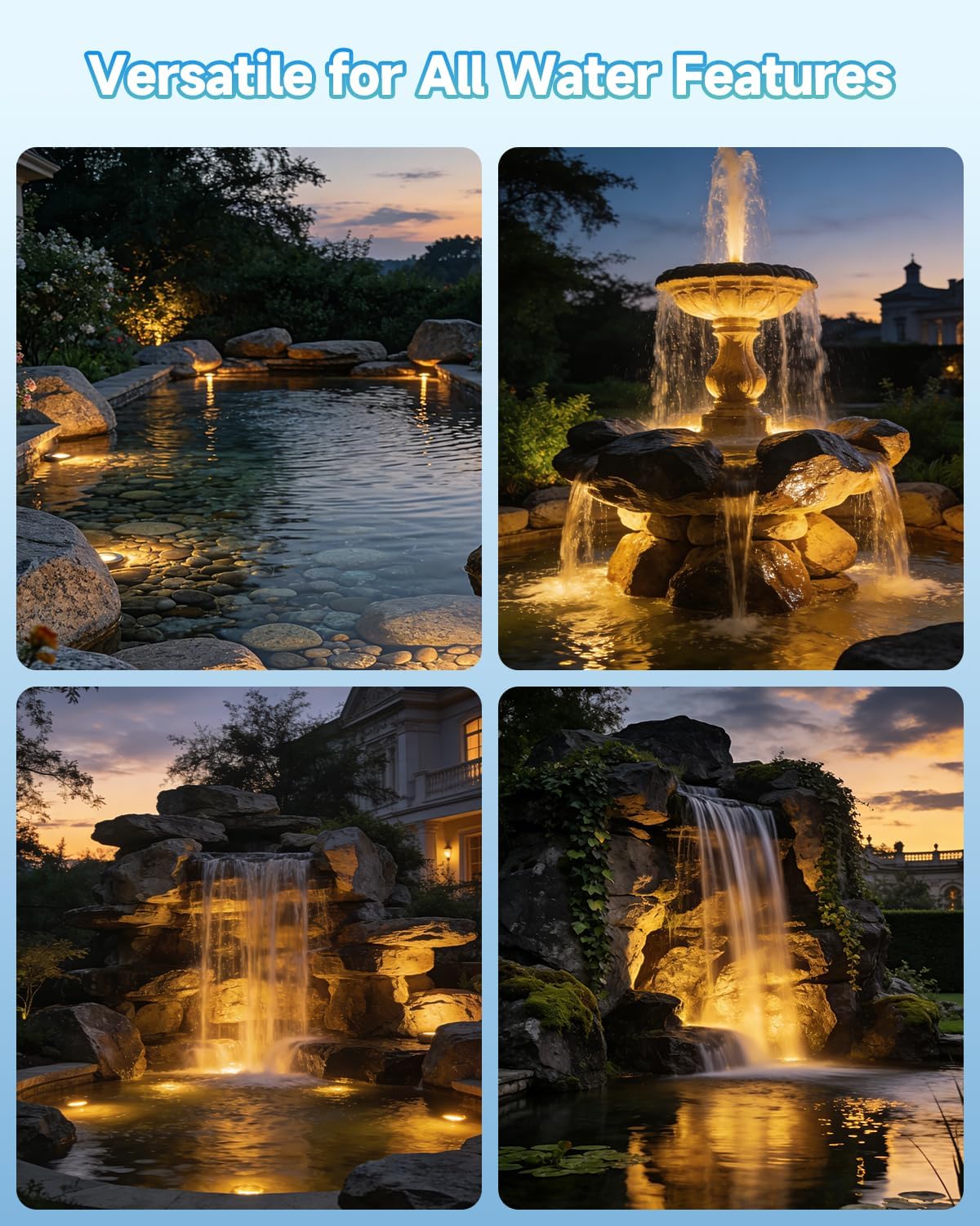 Fountain Lights 12V Underwater Pond Lights IP68 5W MR16 1-Pack | IP68 Waterproof, 2700K Warm White, Replaceable MR16 LED Bulb, for Submersible Pond Lights Fountain Outdoor