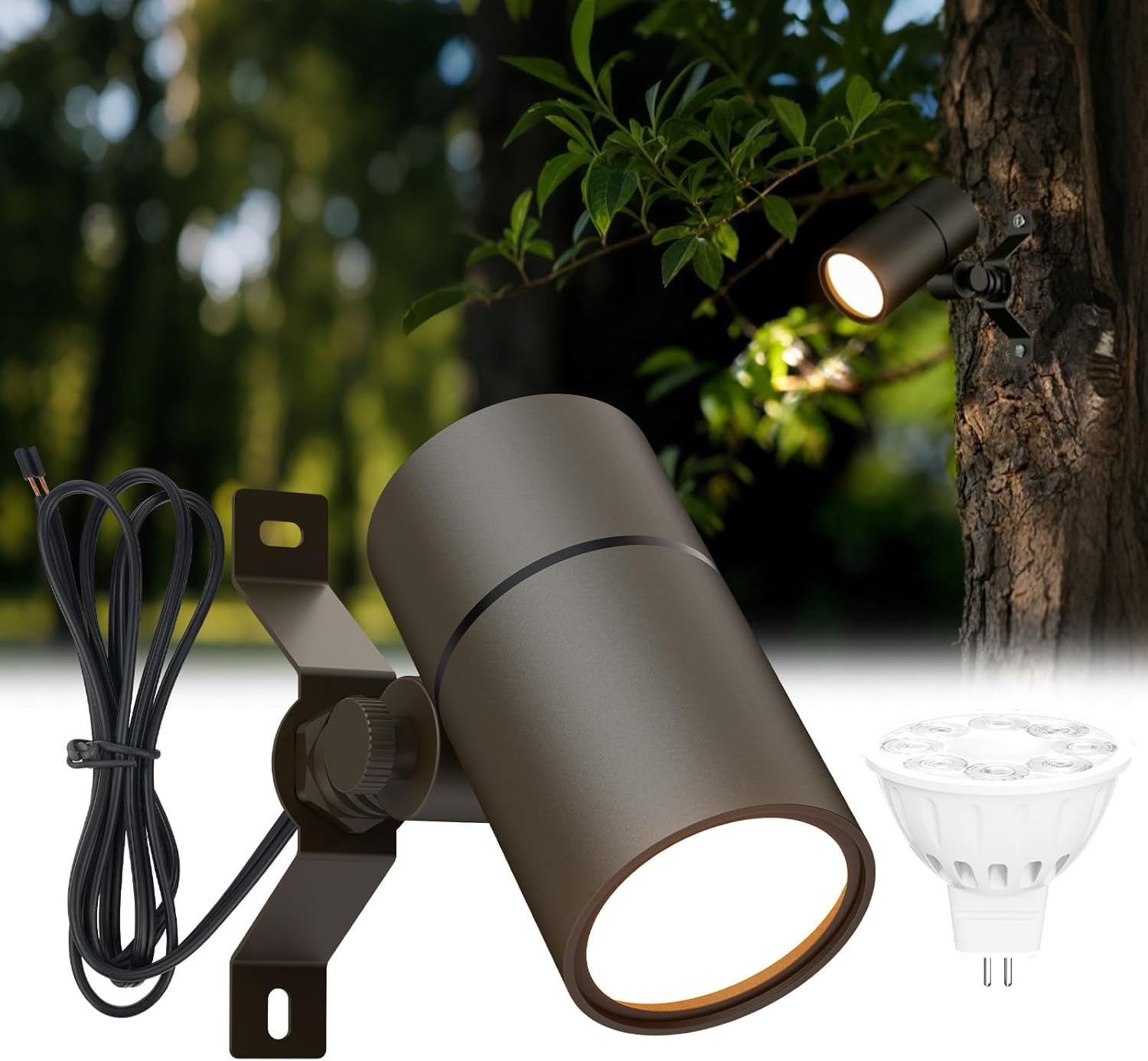 Landscape Down Lighting Low Voltage Spot Lights Outdoor LED Wall Mounted Low Voltage Tree Lights Cast Aluminum Free 5W MR16 LED Bulb Stainless Steel Mounting Bracket 2-Count