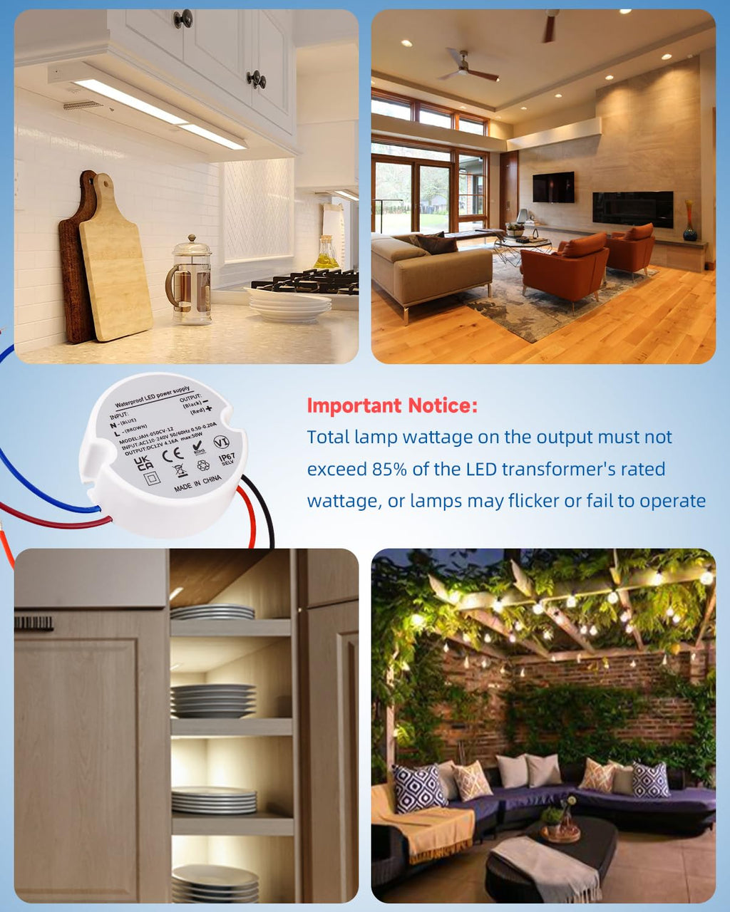 LED Driver 12V 50W, 240V to 12V Transformer IP67, 50W DC Power Supply Waterproof 4.16A for G4 MR16 Strip Lights Outdoor Lighting