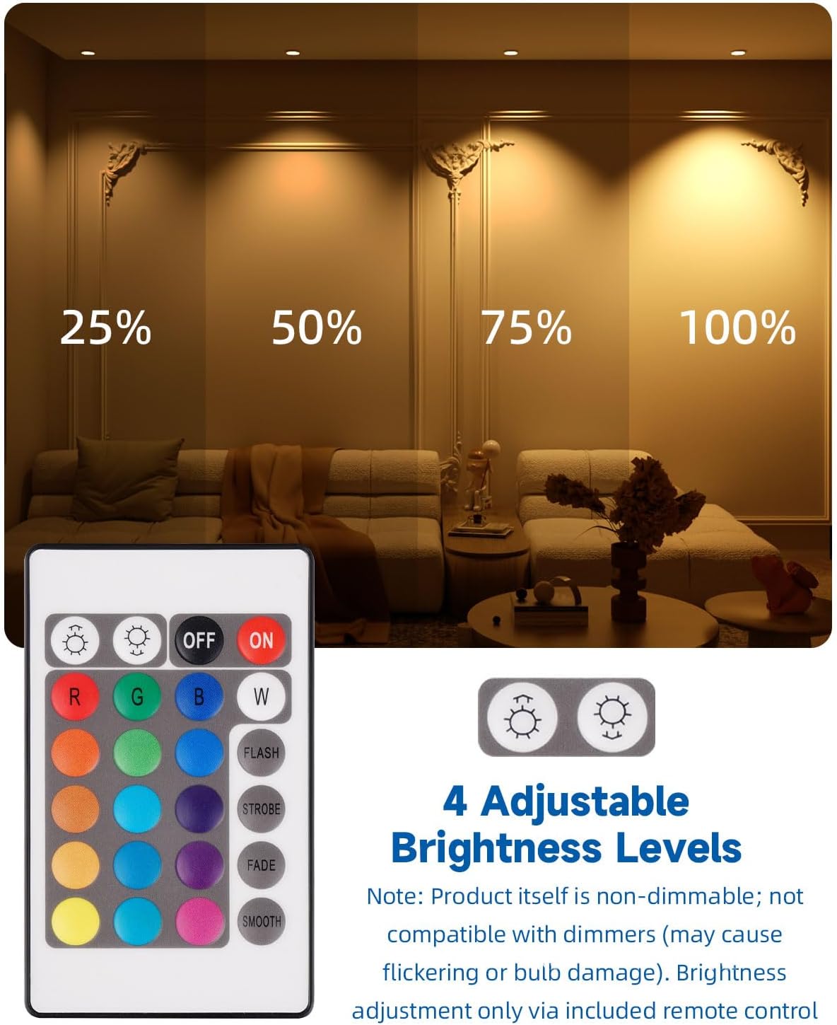 MR11 Color Changing LED Bulbs GU4 RGB MR11 LED Bulb 12V 3W Bi-Pin Base Lights Warm White+ 15 RGB Colors for Landscape Lighting Home Decoration (4 Bulbs, 1 Remote)