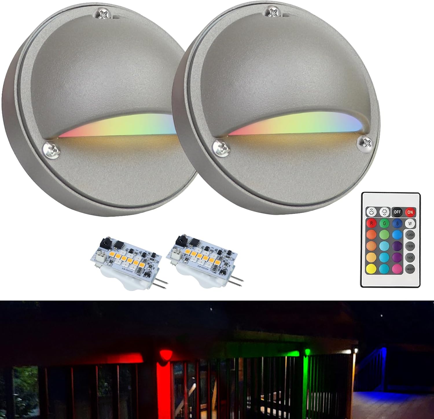Low Voltage LED Deck Lights Color Changing, 2W 12-24VAC/DC Replaceable RGBW G4 LED Bulb for Christmas Low Voltage Deck Lighting 2-Count with Waterproof Connectors