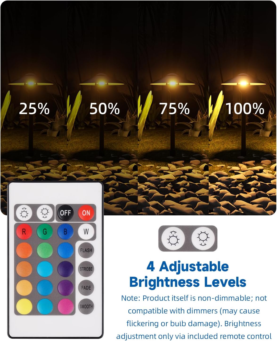 T10 LED Bulb Color Changing, RGB T10 T5 Wedge Base LED Bulb 12V-24V for LED Landscape Light Bulbs, Warm White+15 Multicolor Christmas Decoration Lights (3 Bulbs and one Remote)