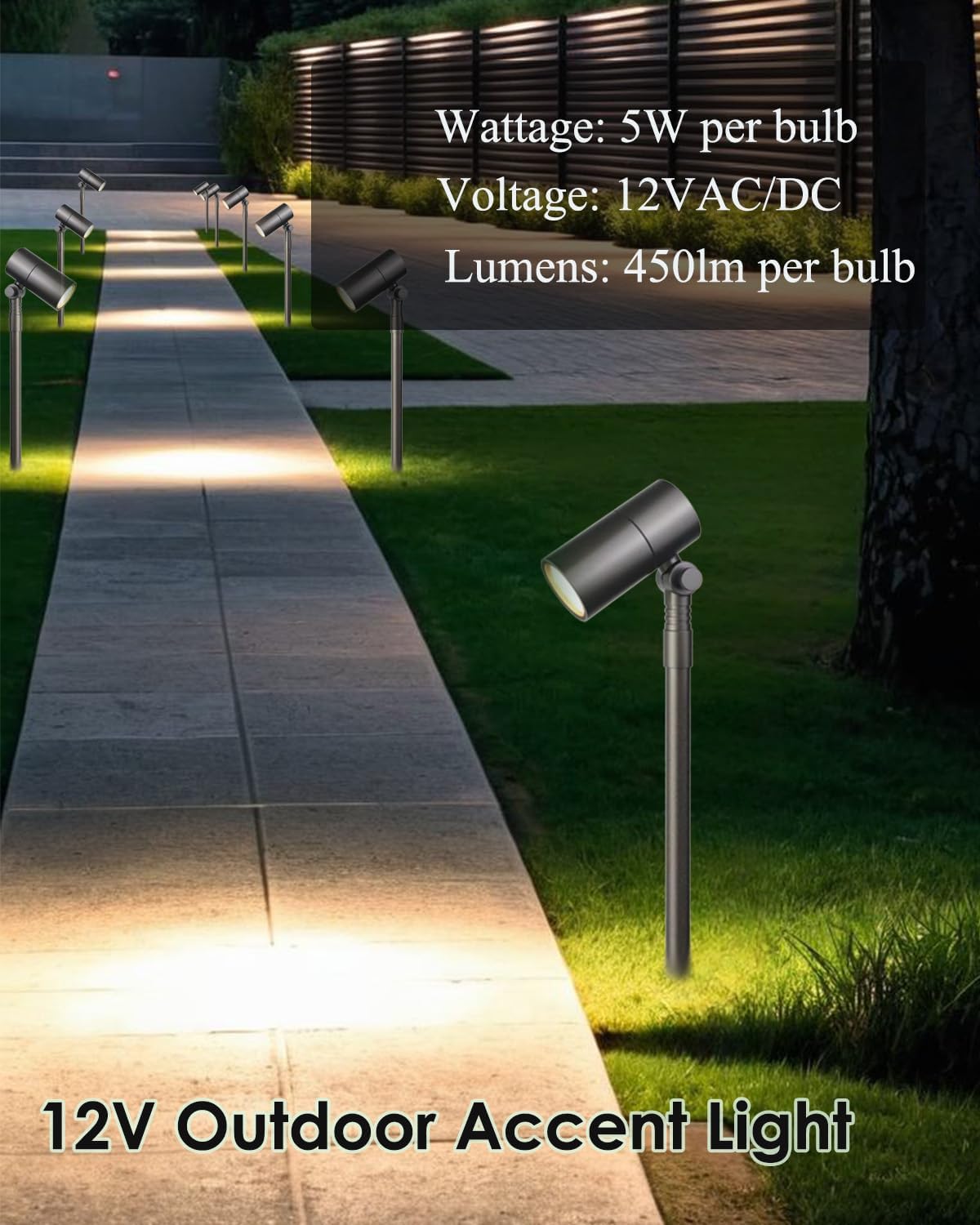 Low Voltage Landscape Path Light Kits Lights Paths and Garden Bed, Also be Used for Uplights Light up Walls and Trees, Cast Aluminum Body Free 5W 12V MR16 LED Bulb and ABS Stake 2-Pack