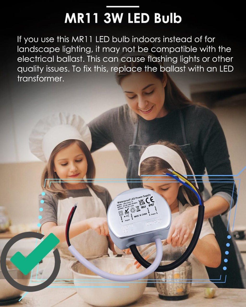 MR11 LED Bulb Landscape Light Bulbs, GU4 LED Bulb 12V 3W 2700K MR11 Landscape Light Bulbs for Low Voltage Landscape Lighting, Die-Cast Aluminum Lamp Cup, Non-Dimmable 2-Count
