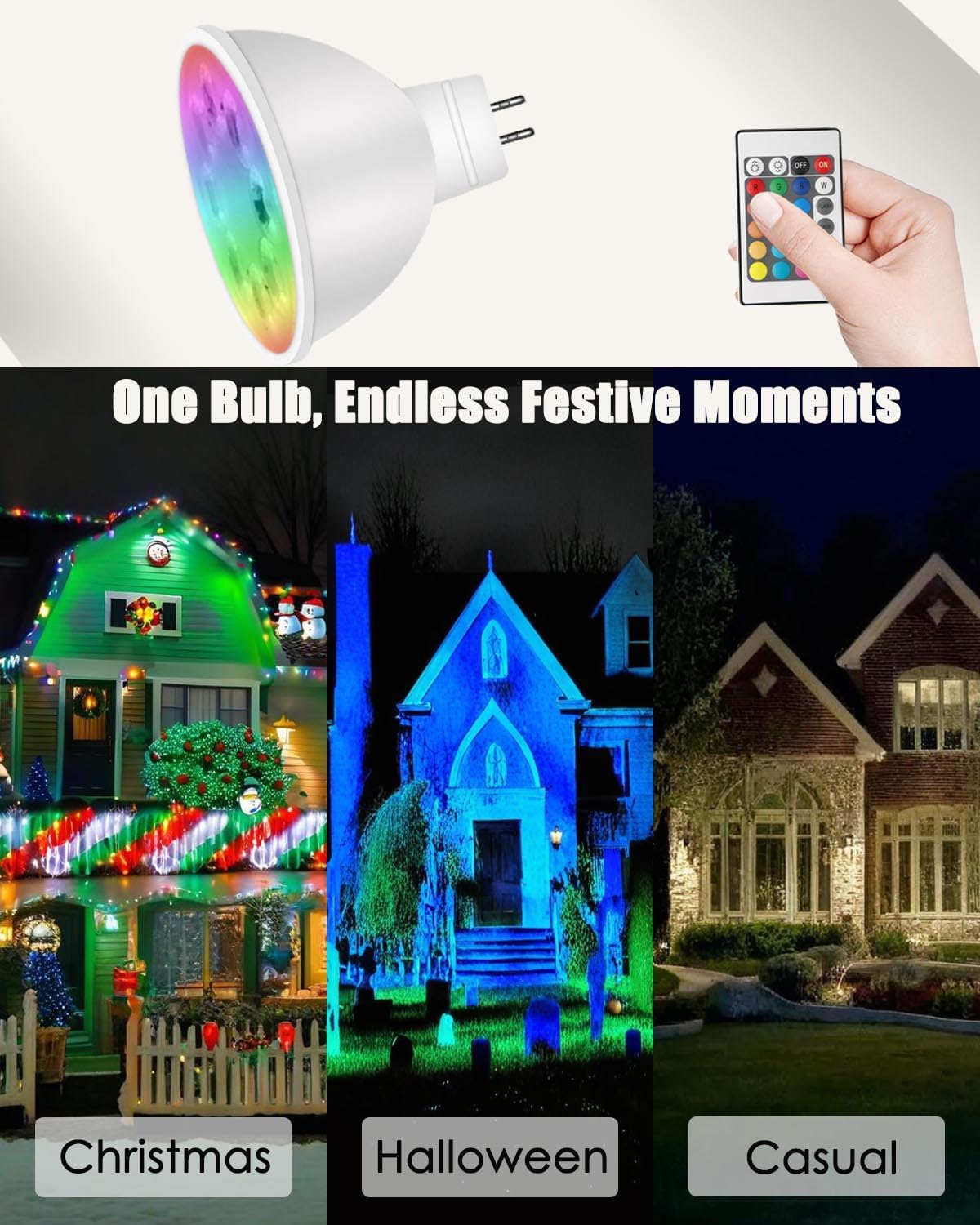 MR16 LED Bulb Color Changing 4W MR16 Color Changing LED Bulbs 12V Gu5.3 Bi-Pin Base Warm White+15 Multi Colors for Landscape Lighting (6 Bulbs and 2 Remotes)