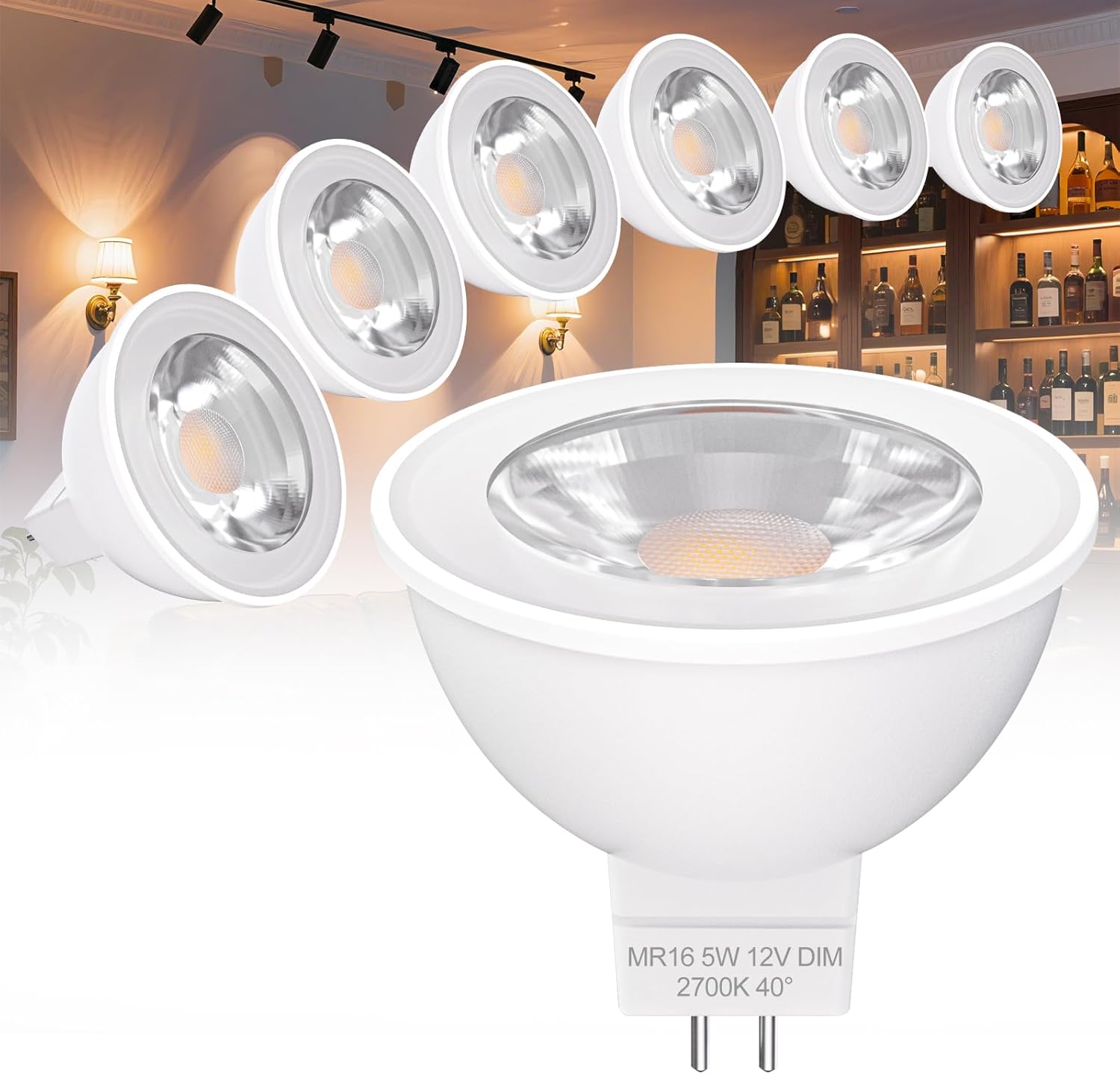 MR16 LED Bulb Dimmable, MR16 LED Bulb 2700K Dimmable 5W Warm White 12V 45W Halogen Lights Equivalent, Low Voltage Spotlight Gu5.3 Bulbs 40° Beam Angle 6-Pack