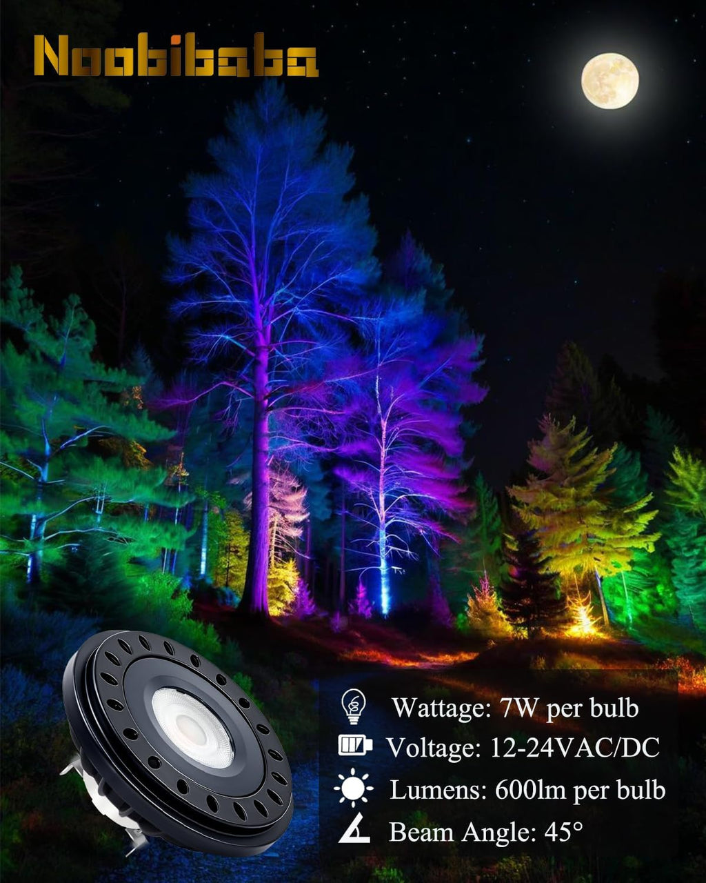 PAR36 LED Landscape Bulb 12V 7W Color Changing PAR36 LED Bulb Aluminum Body 12V-24V Ac/Dc 600lm G53 Base Spotlight Warm White+15 RGB Colors for Outdoor Landscape Lighting 2-Count