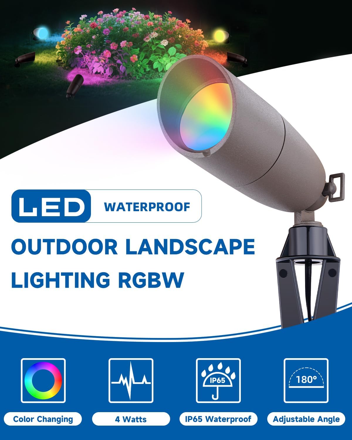Landscape Spotlights Color Changing: 12V Low Voltage Spot Lights with 4W RGBW MR16 LED Bulb – Ideal for Landscape Spot Lights, Christmas Lighting & Decorative Setups