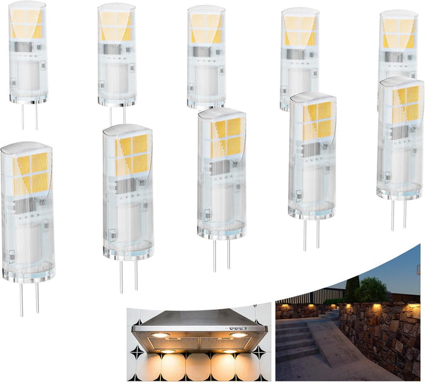 G4 LED Bulb 12V, T3 LED Landscape Light Bulbs 2W Warm White Bi-Pin Base Equivalent to 20W Halogens, 2700K 230lm for Outdoor Landscape Deck Path Light, 10-Count