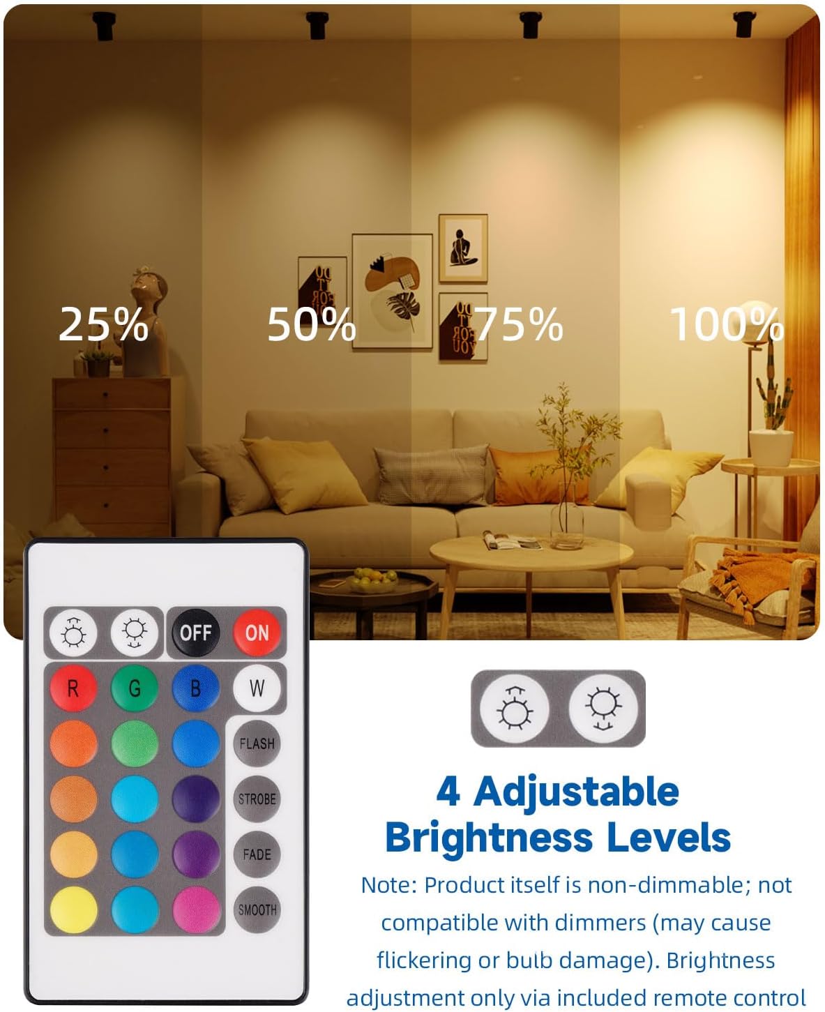MR16 LED Bulb Color Changing 4W MR16 Color Changing LED Bulbs 12V Gu5.3 Bi-Pin Base Warm White+15 Multi Colors for Landscape Lighting (6 Bulbs and 2 Remotes)