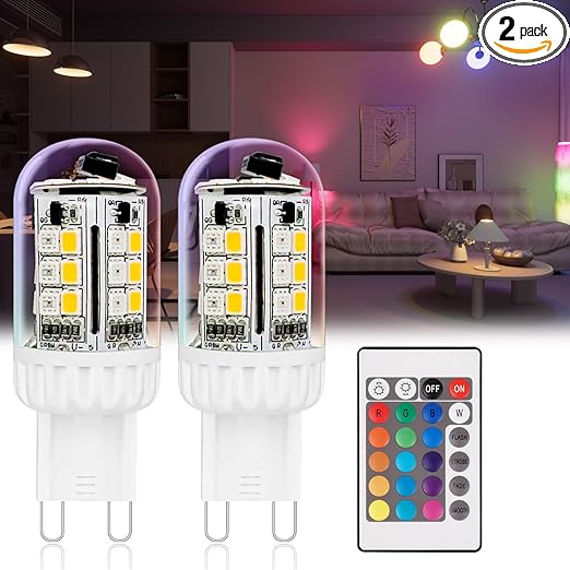 G9 LED Bulb Color Changing Remote Controlled, G9 RGB Light Bulbs LED Not Smart, 3W 100-240V 2700K Warm White+15 Multi Color for Indoor, Party & Home Decor (4 Bulbs and 1 Remote)