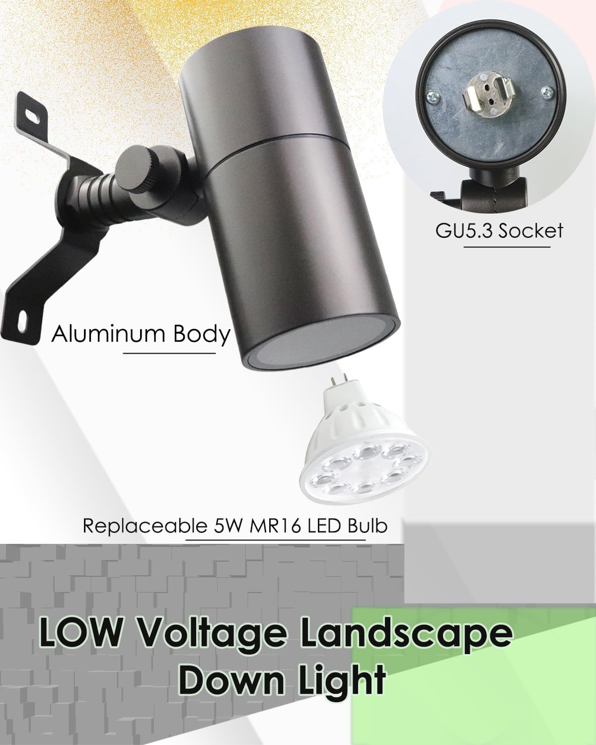 Landscape Down Lighting Low Voltage Spot Lights Outdoor LED Wall Mounted Low Voltage Tree Lights Cast Aluminum Free 5W MR16 LED Bulb Stainless Steel Mounting Bracket 2-Count