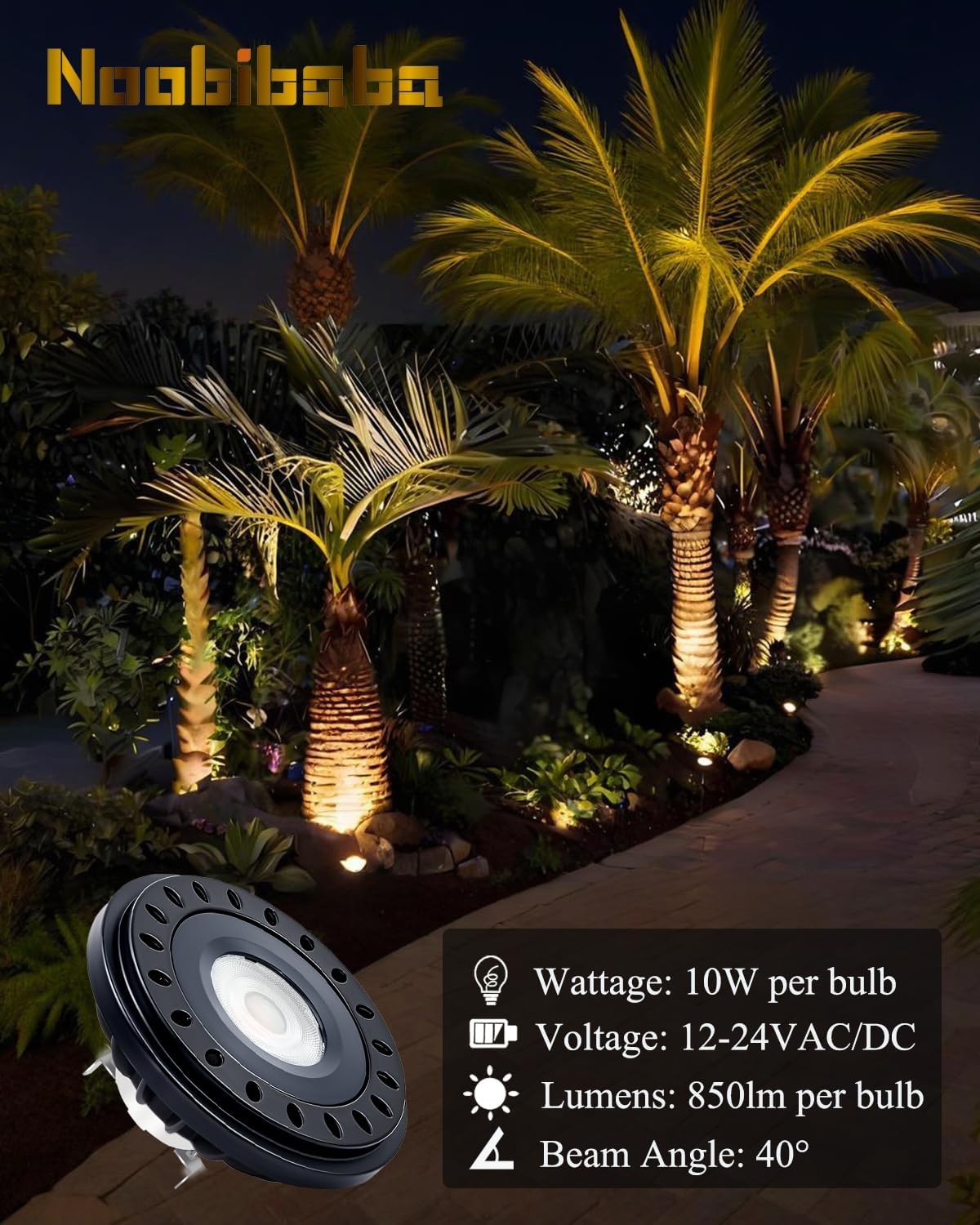 PAR36 LED Landscape Spotlight, PAR 36 LED Bulb 12V-24V 10W, Low Voltage Landscape Light Bulbs 75W 50W Replacement, G53 Base for Flood Light RV Track Light Warm White 2700K 850lm 2-Count