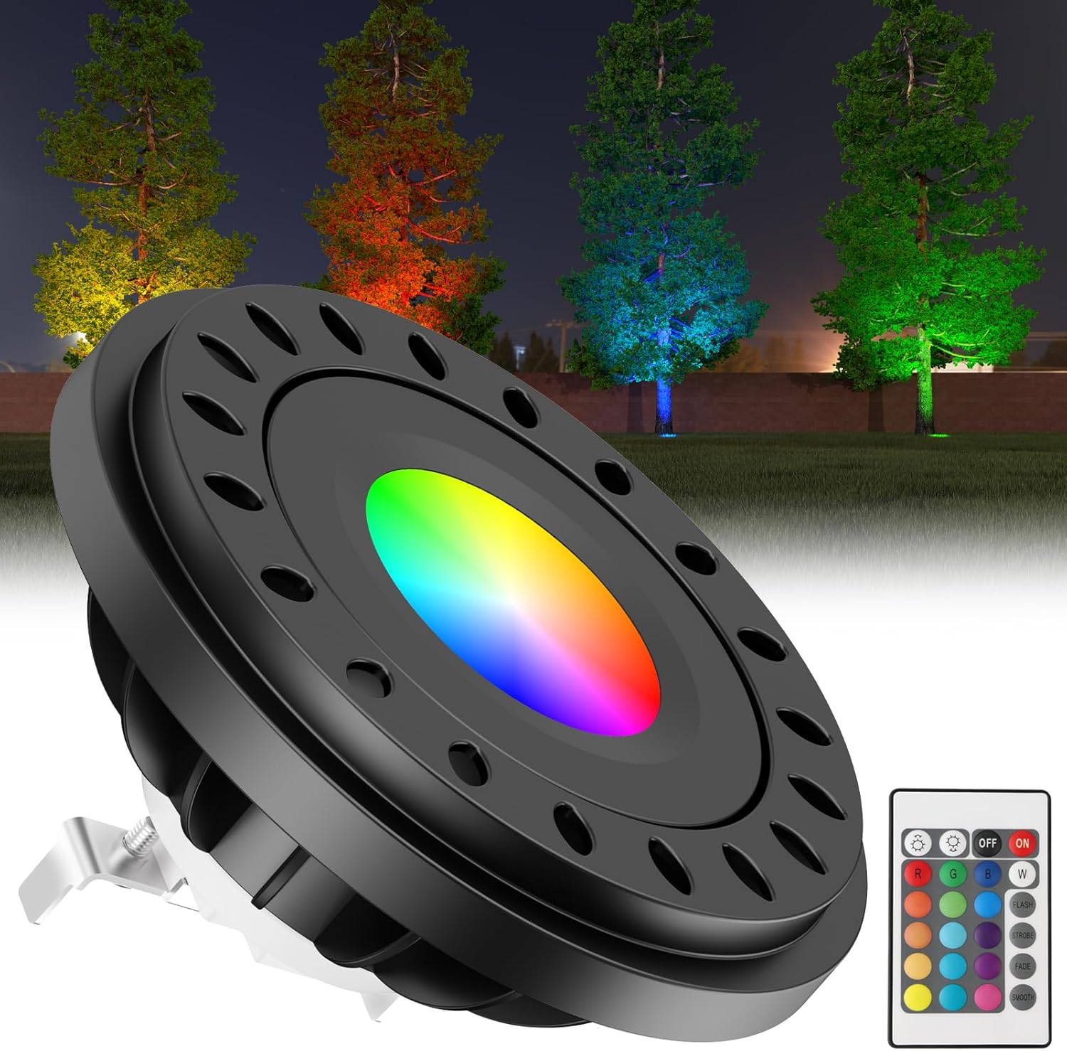 PAR36 LED Landscape Bulb 12V 7W Color Changing PAR36 LED Bulb Aluminum Body 12V-24V Ac/Dc 600lm G53 Base Spotlight Warm White+15 RGB Colors for Outdoor Landscape Lighting 2-Count