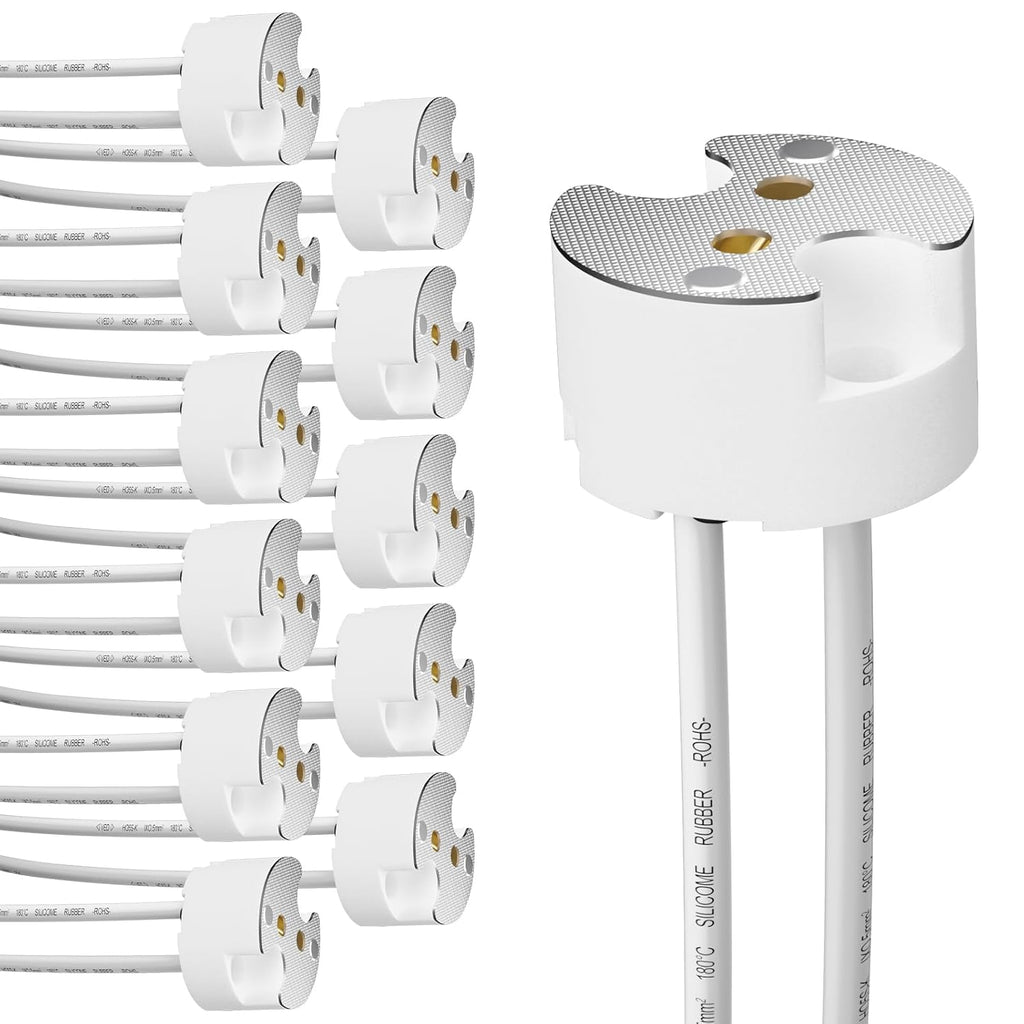 Ceramic Bi-Pin Socket Adapter, Compatible with G4 GU5.3 G6.35 GY6.35 GX5.3 GZ4, MR16, MR11, and MR8 Light Bulbs - Pack of 12, 3.9" Cable