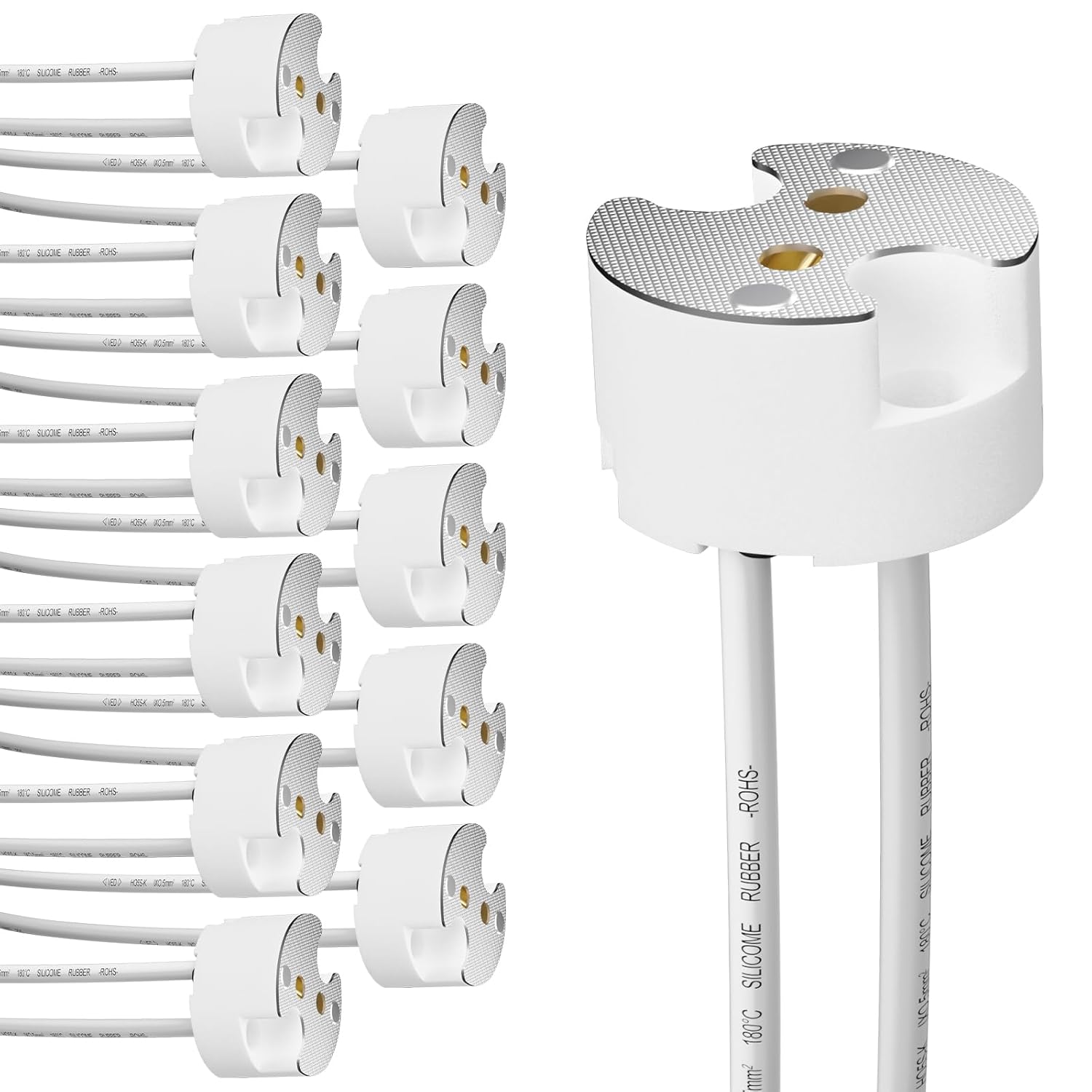Ceramic Bi-Pin Socket Adapter, Compatible with G4 GU5.3 G6.35 GY6.35 GX5.3 GZ4, MR16, MR11, and MR8 Light Bulbs - Pack of 12, 3.9" Cable