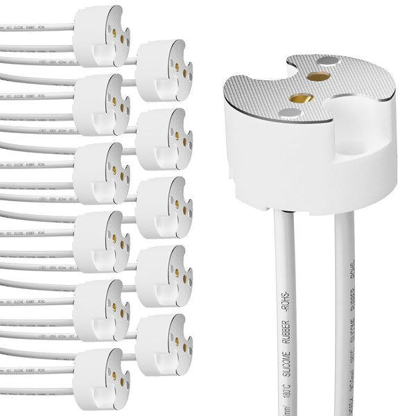 Ceramic Bi-Pin Socket Adapter, Compatible with G4 GU5.3 G6.35 GY6.35 GX5.3 GZ4, MR16, MR11, and MR8 Light Bulbs - Pack of 12, 3.9" Cable