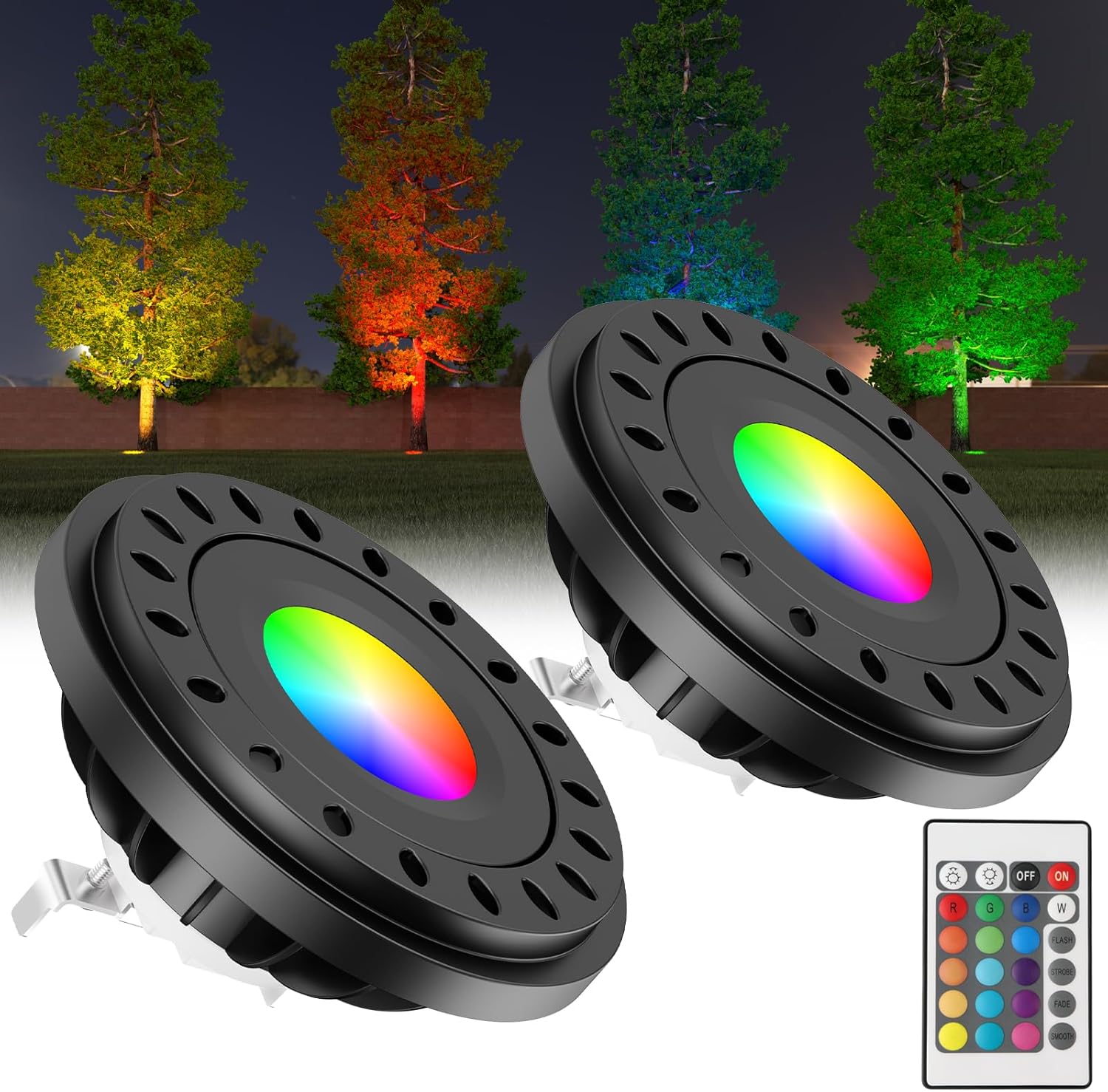 PAR36 LED Landscape Bulb 12V 7W Color Changing PAR36 LED Bulb Aluminum Body 12V-24V Ac/Dc 600lm G53 Base Spotlight Warm White+15 RGB Colors for Outdoor Landscape Lighting 2-Count