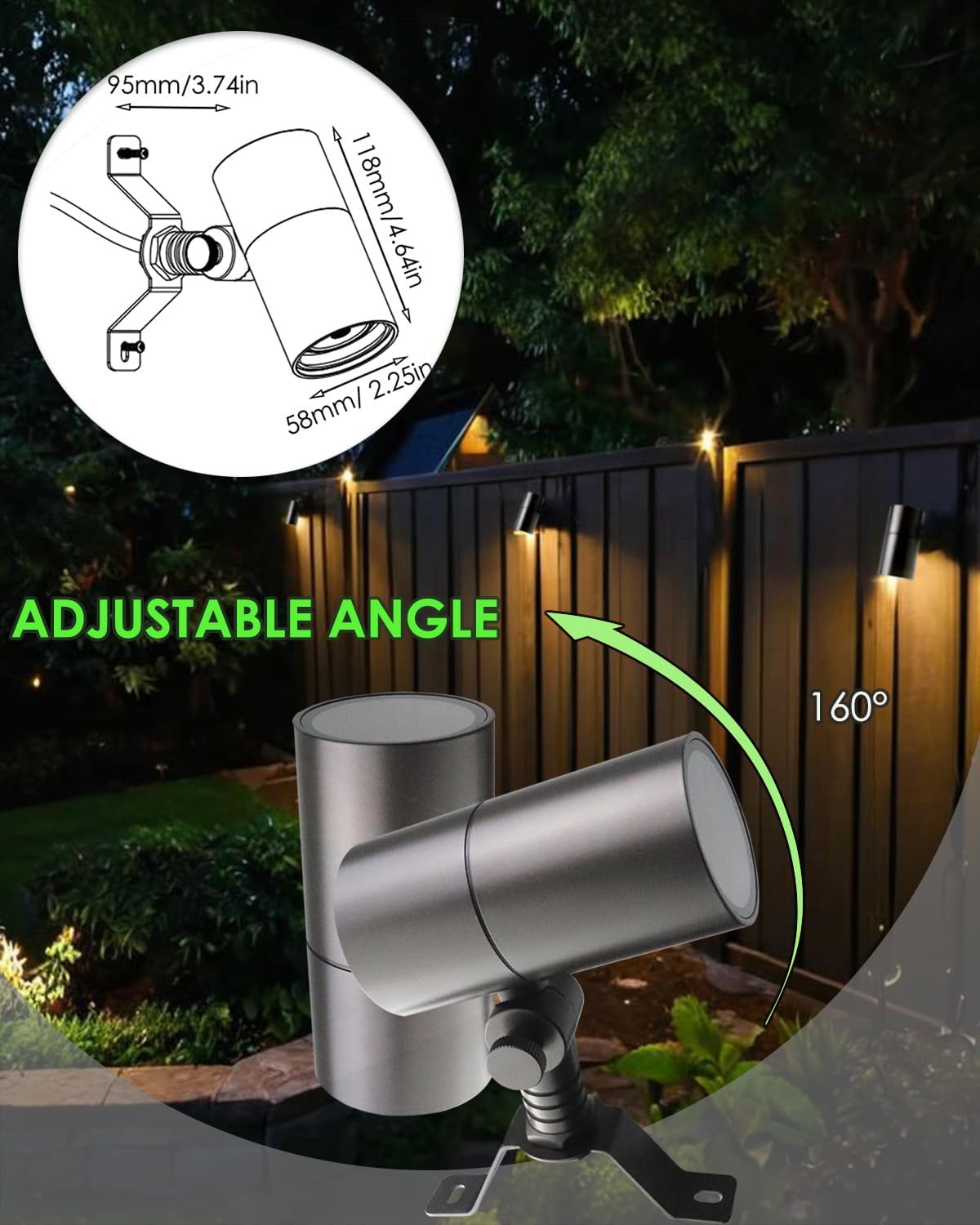 Landscape Down Lighting Low Voltage Spot Lights Outdoor LED Wall Mounted Low Voltage Tree Lights Cast Aluminum Free 5W MR16 LED Bulb Stainless Steel Mounting Bracket 2-Count
