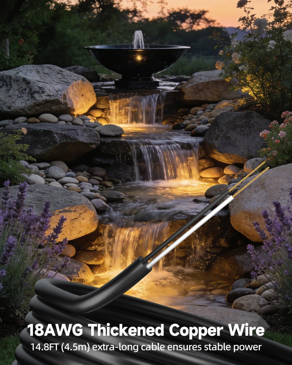 Fountain Lights 12V Underwater Pond Lights IP68 5W MR16 1-Pack | IP68 Waterproof, 2700K Warm White, Replaceable MR16 LED Bulb, for Submersible Pond Lights Fountain Outdoor