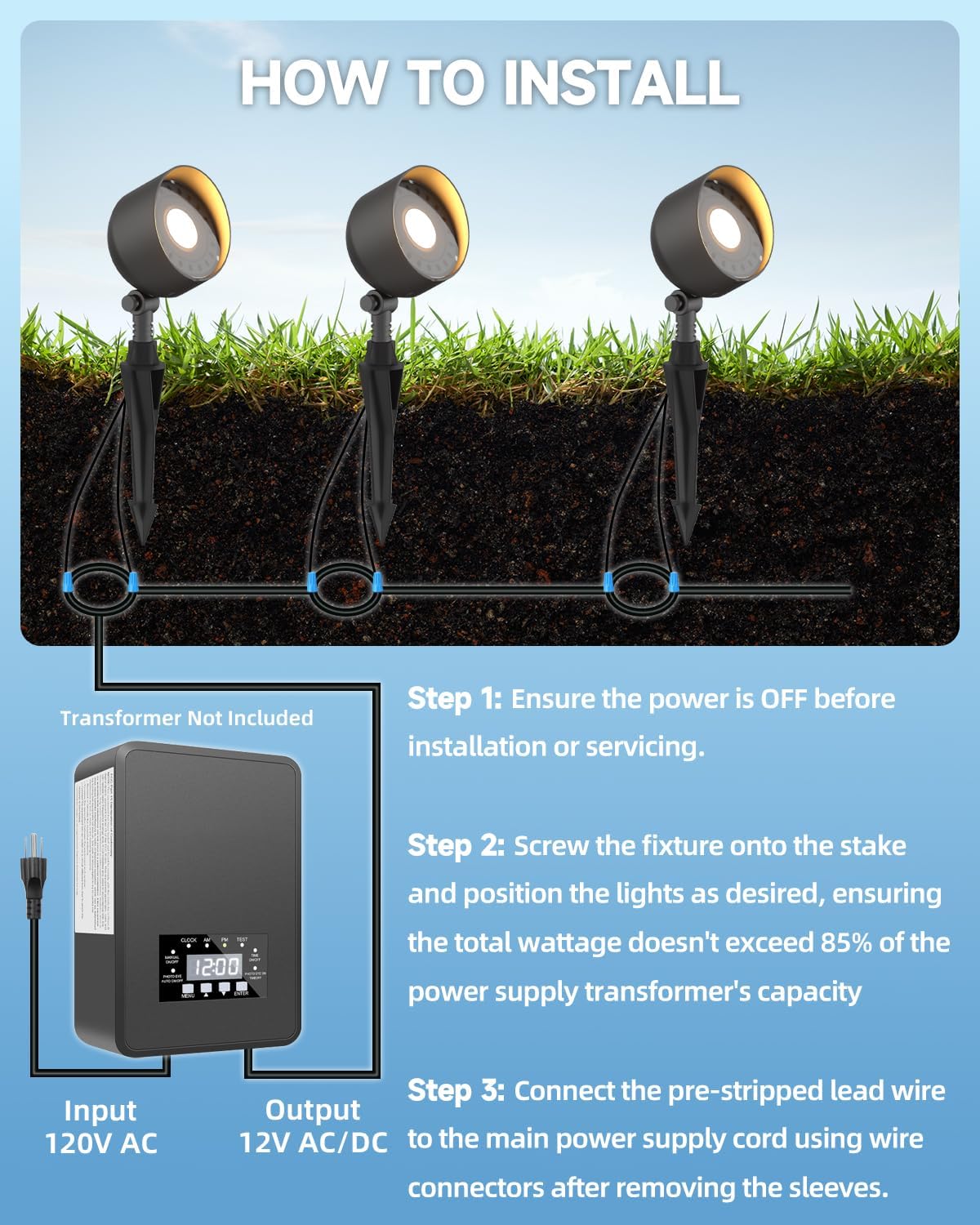 PAR36 LED Low Voltage Outdoor Spotlight, Replaceable G53 Base Bulb, IP65 Waterproof Low Voltage Spot Light Cast Aluminum, Outdoor Spotlights for Yard Garden,2700K 850lm,2-Pack