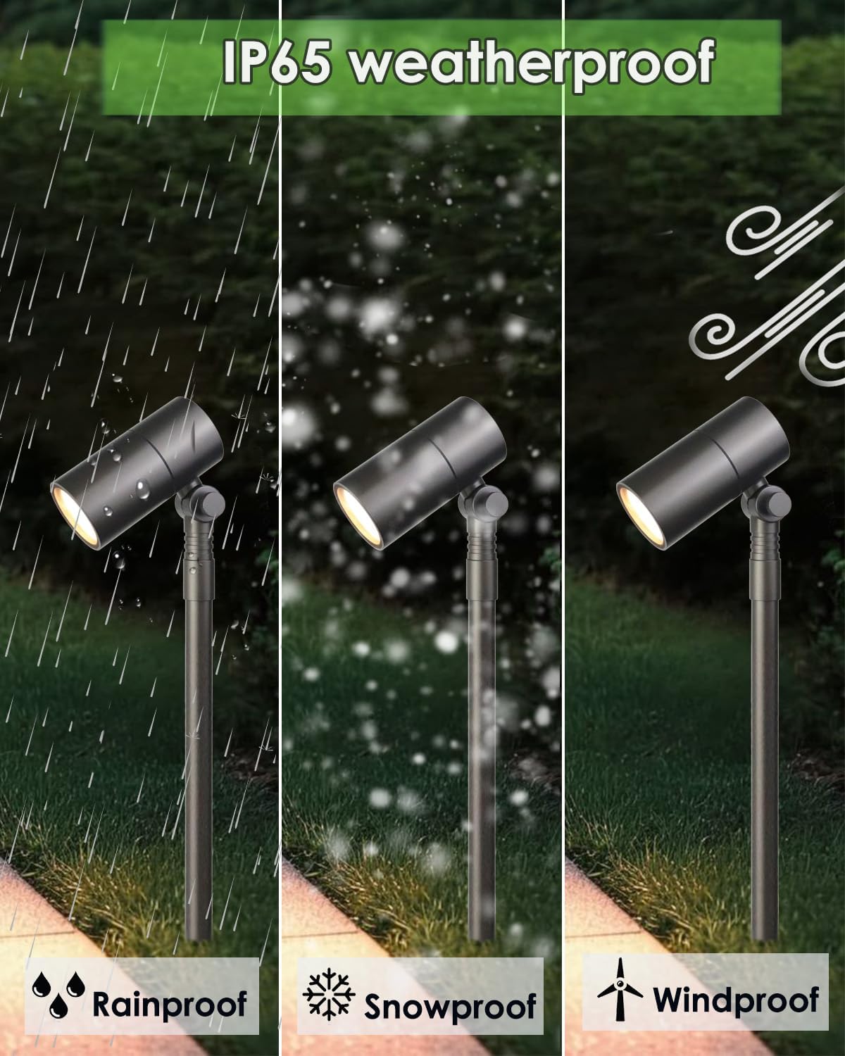 Low Voltage Landscape Path Light Kits Lights Paths and Garden Bed, Also be Used for Uplights Light up Walls and Trees, Cast Aluminum Body Free 5W 12V MR16 LED Bulb and ABS Stake 2-Pack